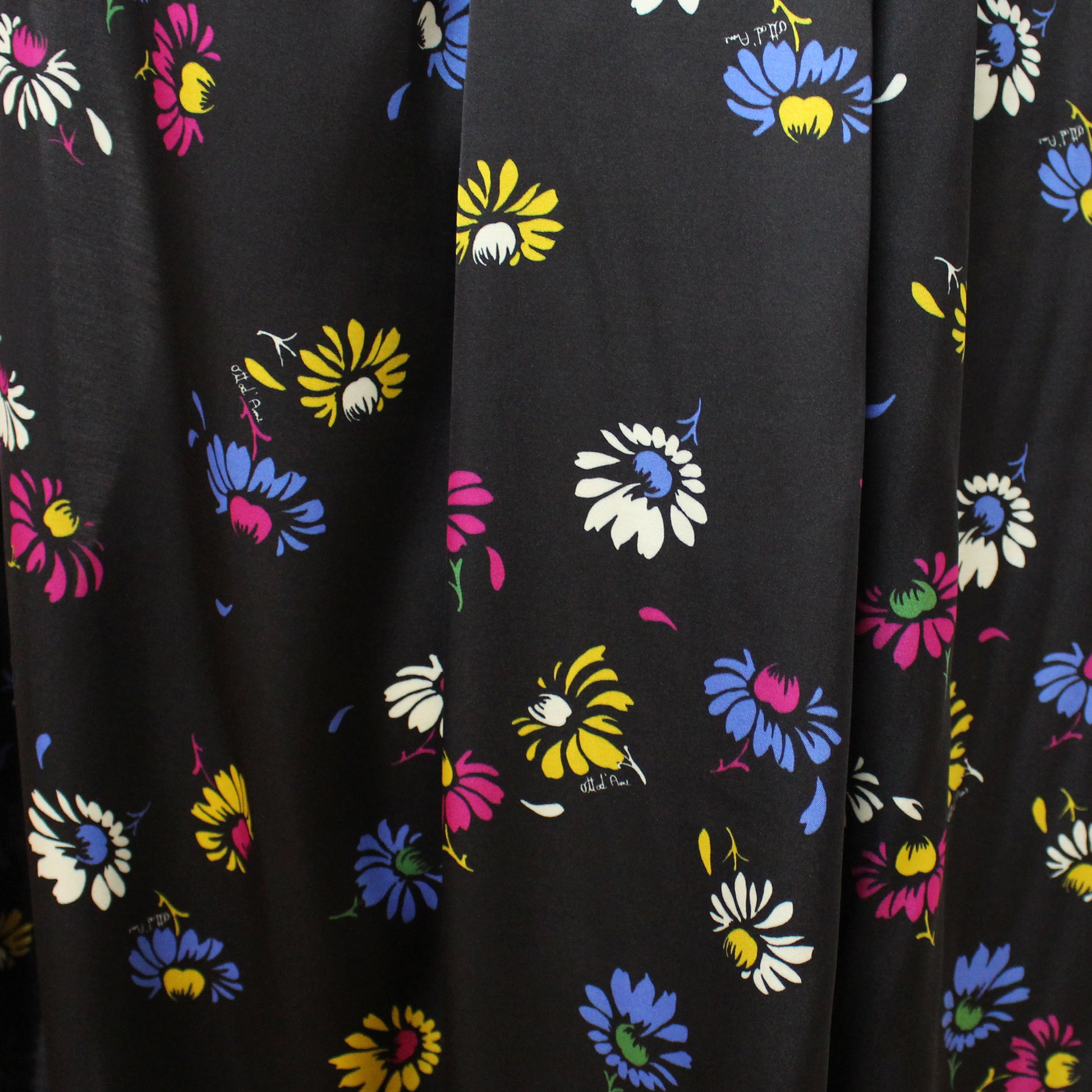 French 'cone flowers on black' viscose charmeuse