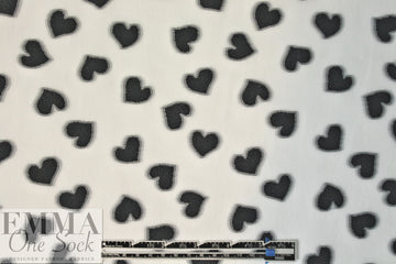 NY designer clipped jacquard weave black/cream hearts 1.375 yds