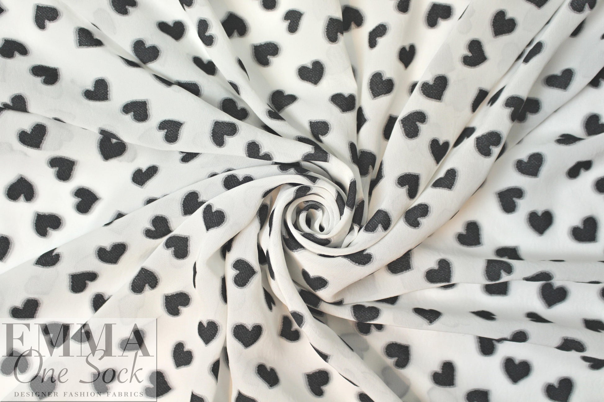 NY designer clipped jacquard weave black/cream hearts