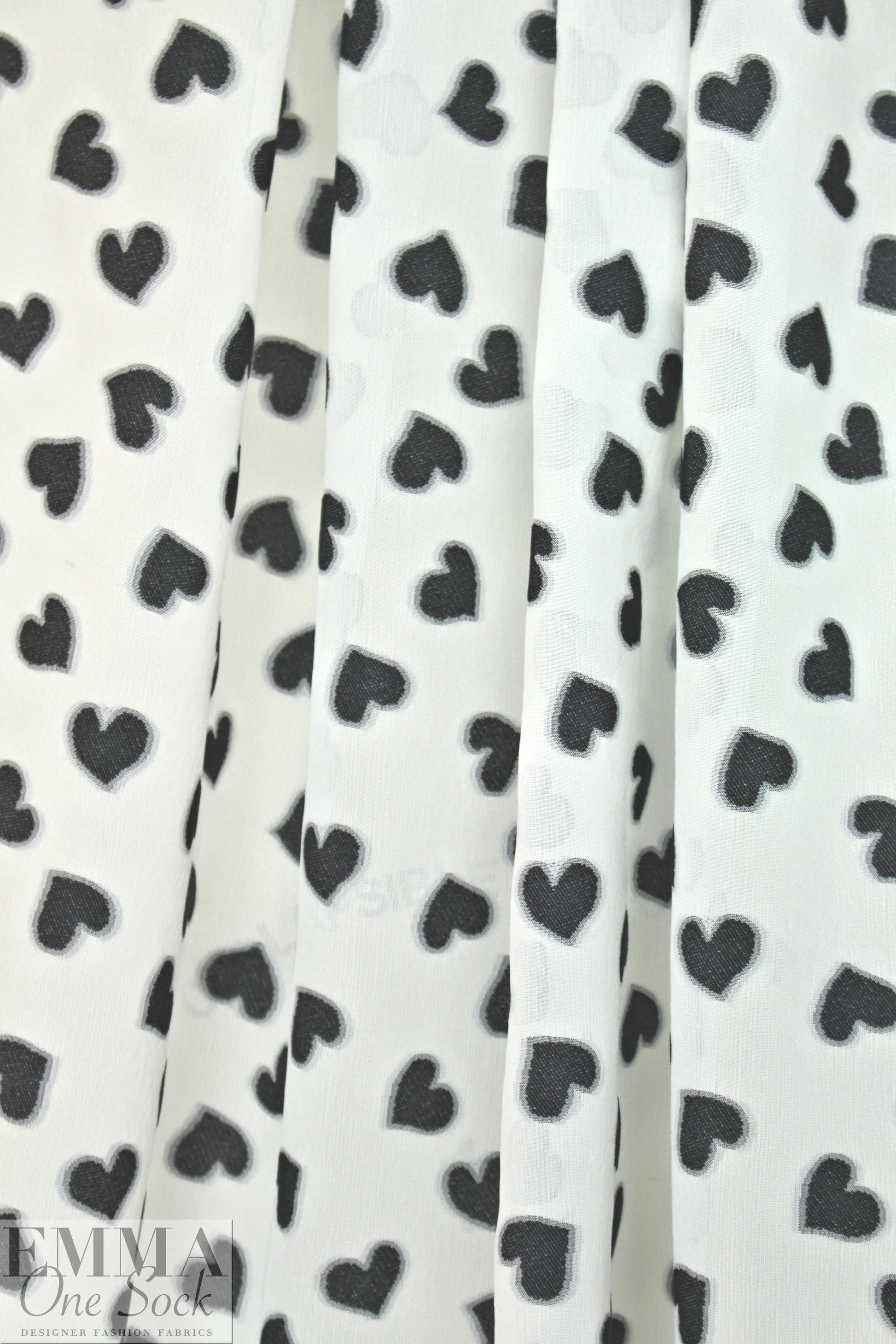 NY designer clipped jacquard weave black/cream hearts 1.75 yd