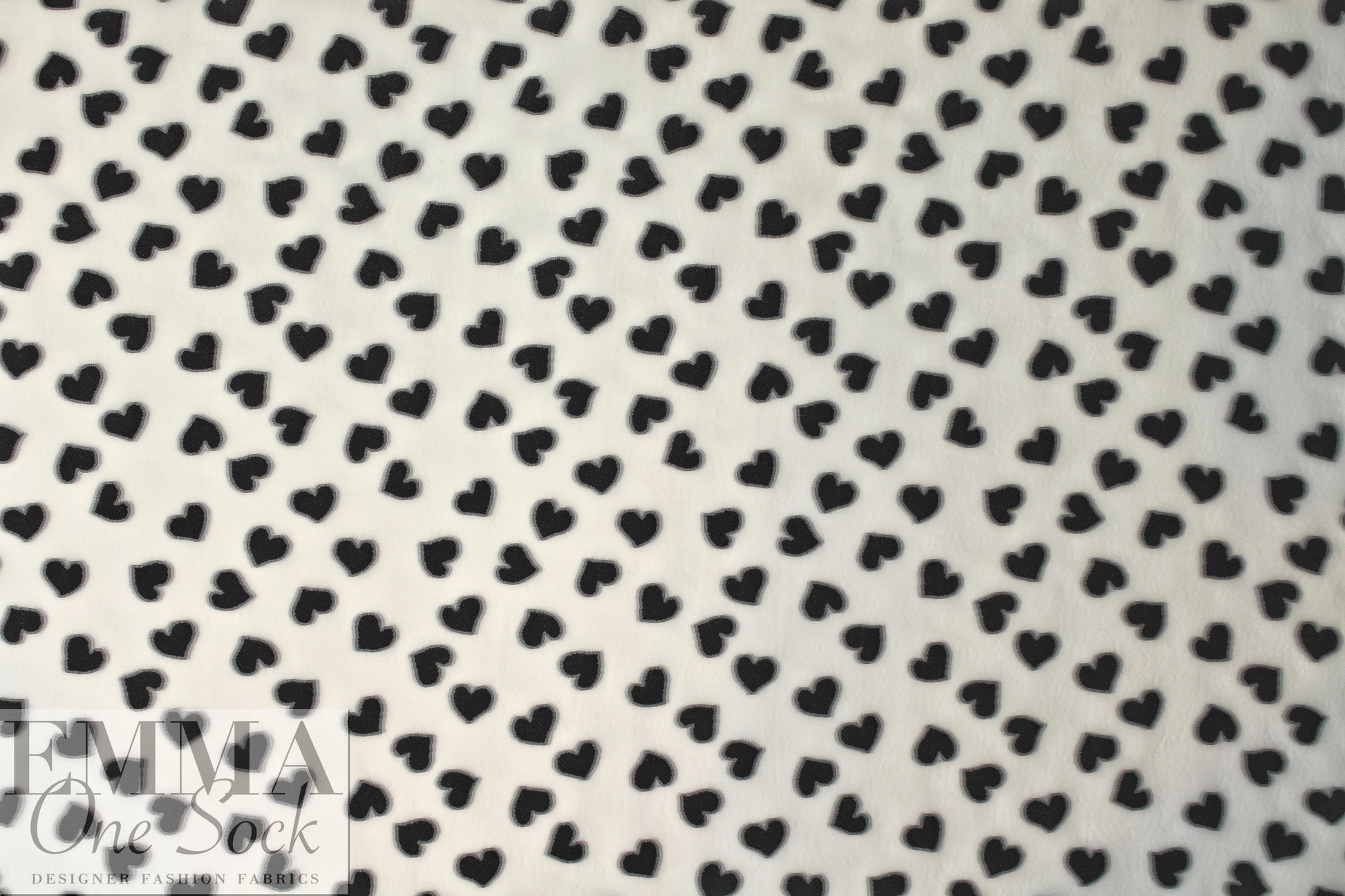 NY designer clipped jacquard weave black/cream hearts 1.375 yd