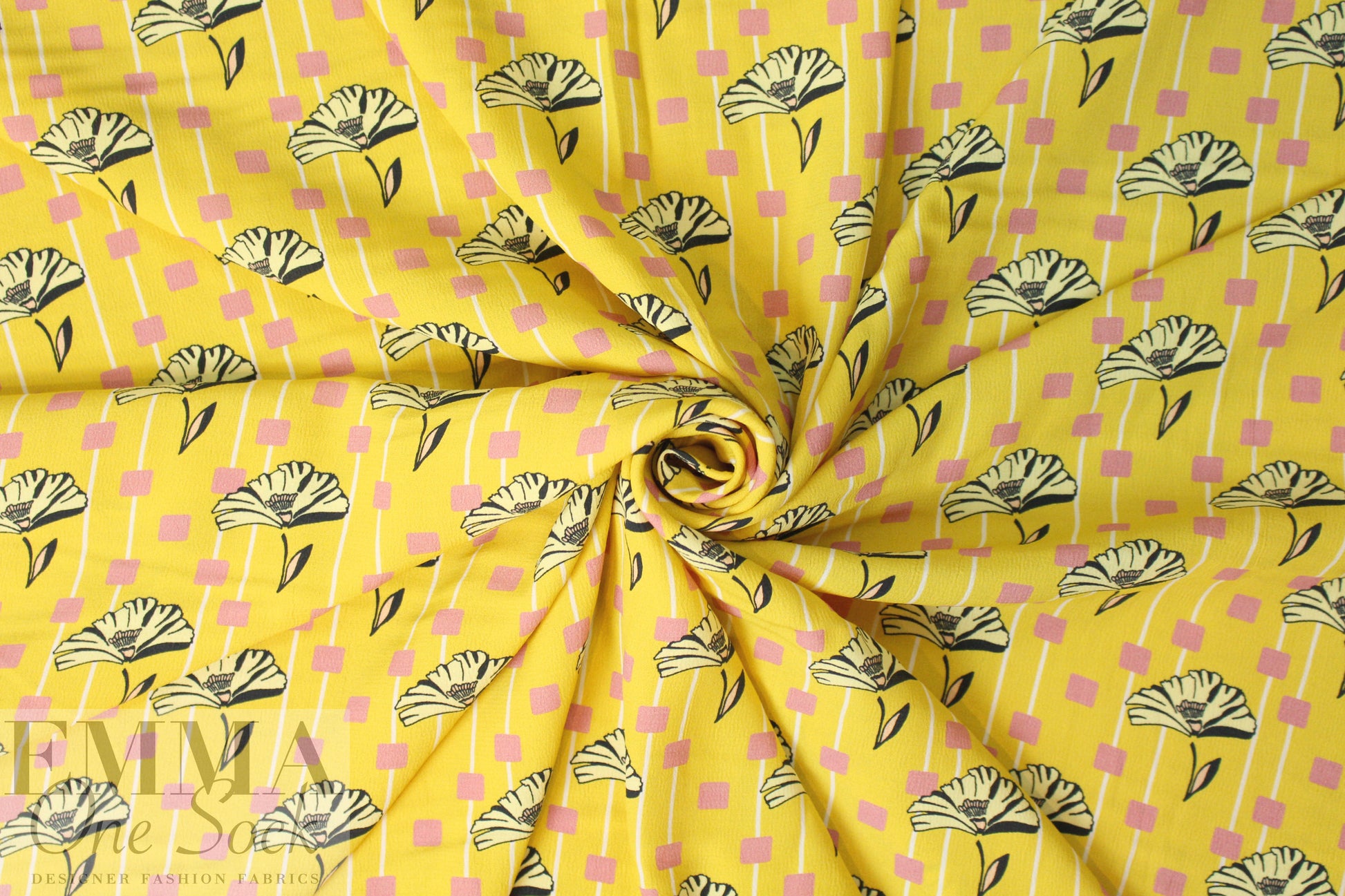 German viscose crepe woven - retro flower graphic 2.125 yd