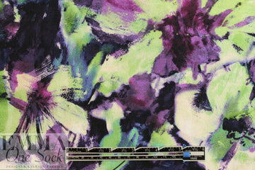 Italian viscose crepe woven - lime/violet floral 1.5 yds