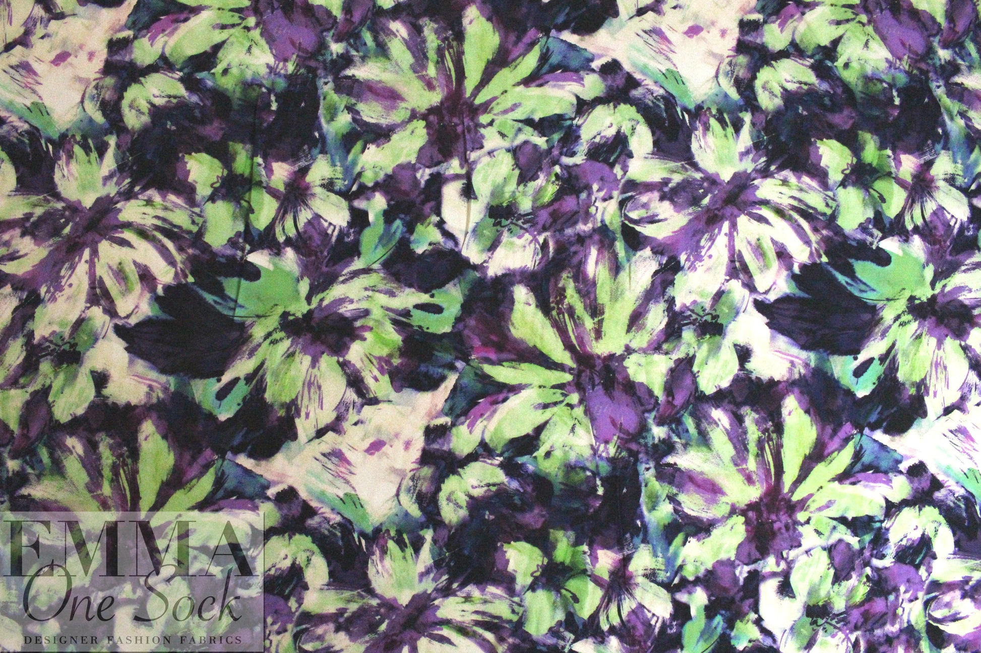 Italian viscose crepe woven - lime/violet floral 1.5 yds