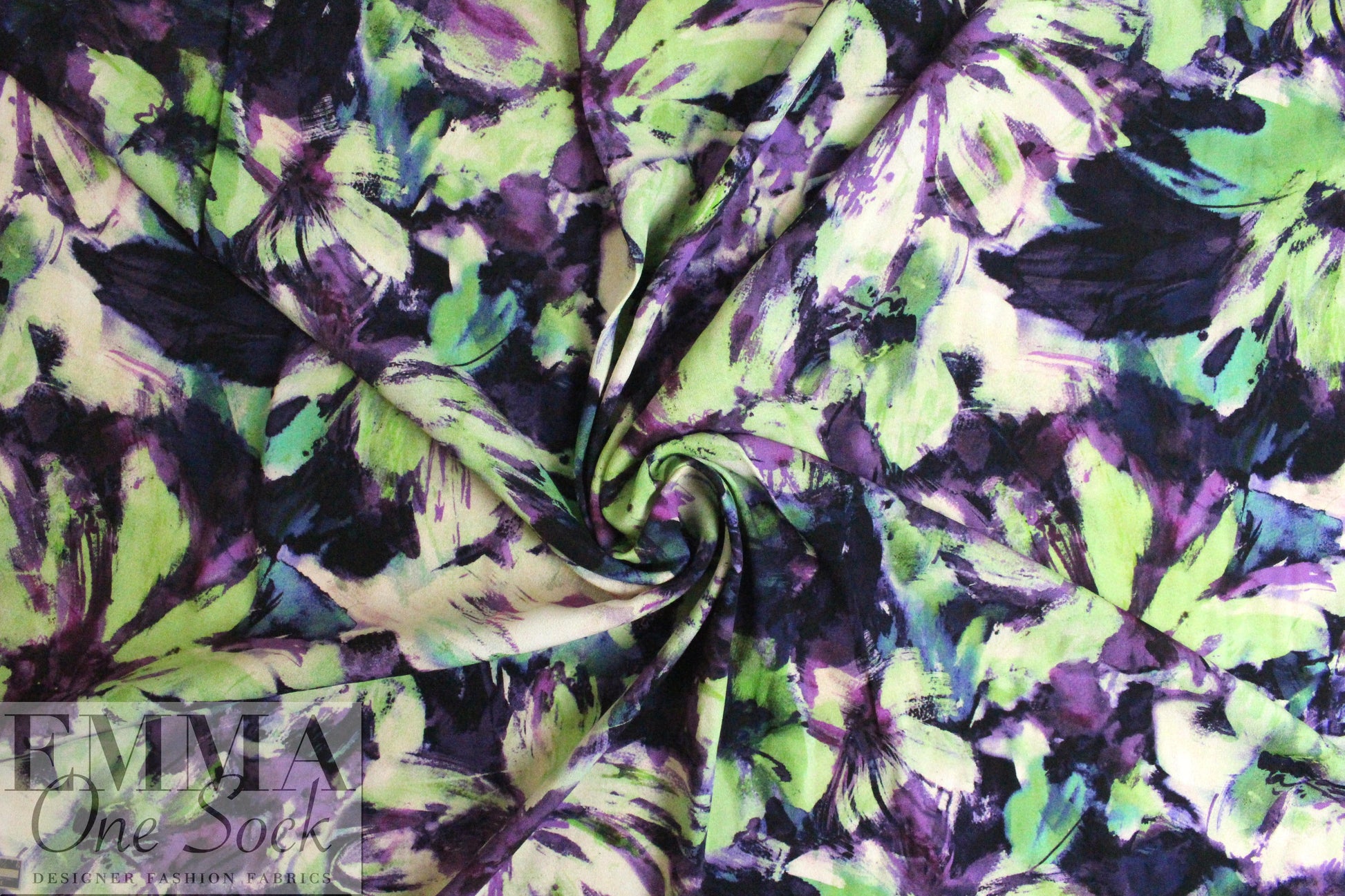 Italian viscose crepe woven - lime/violet floral