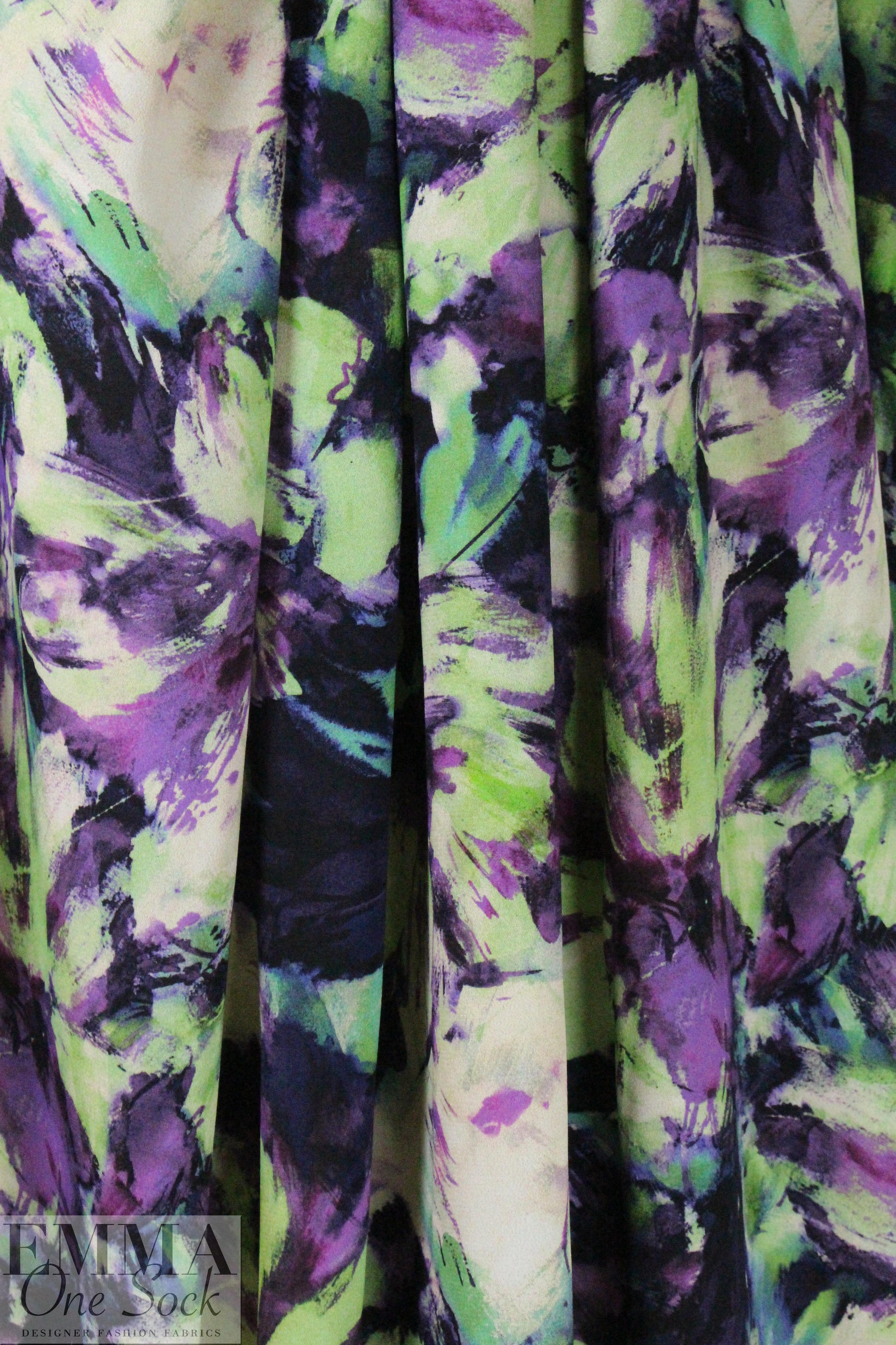 Italian viscose crepe woven - lime/violet floral 1.5 yds
