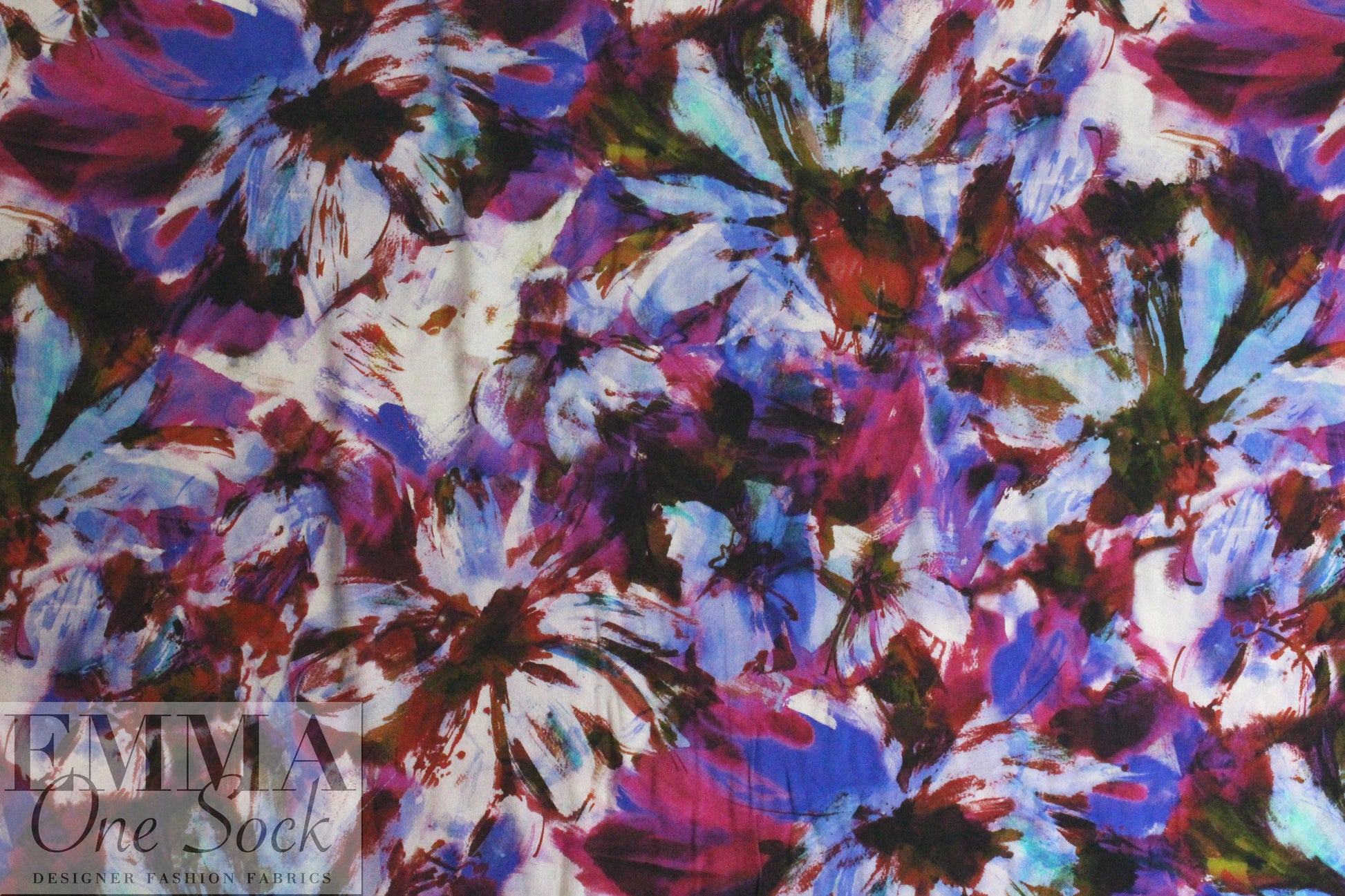 Italian viscose crepe woven - cobalt/fucshia floral