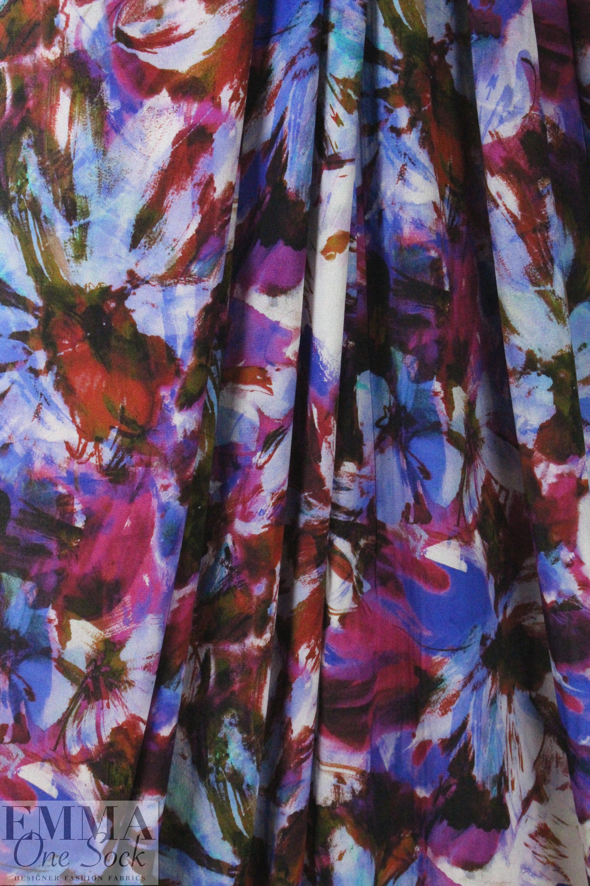 Italian viscose crepe woven - cobalt/fucshia floral .625 yds
