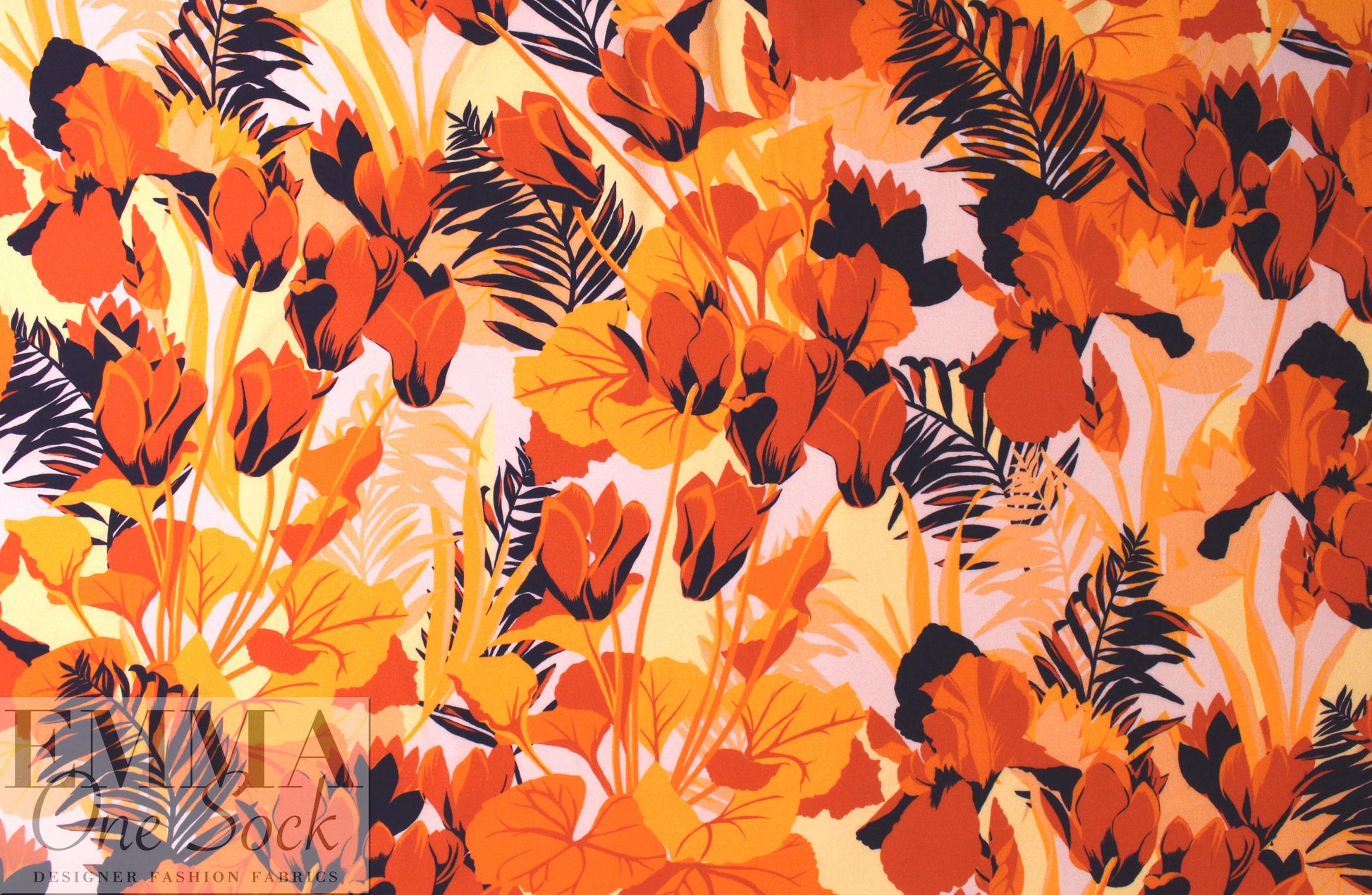 Italian viscose crepe woven - spiced tulips silhouette