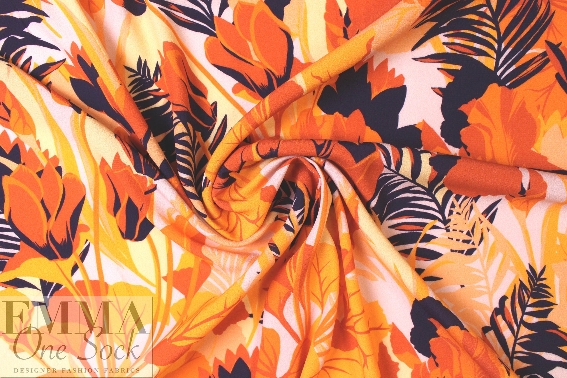 Italian viscose crepe woven - spiced tulips silhouette