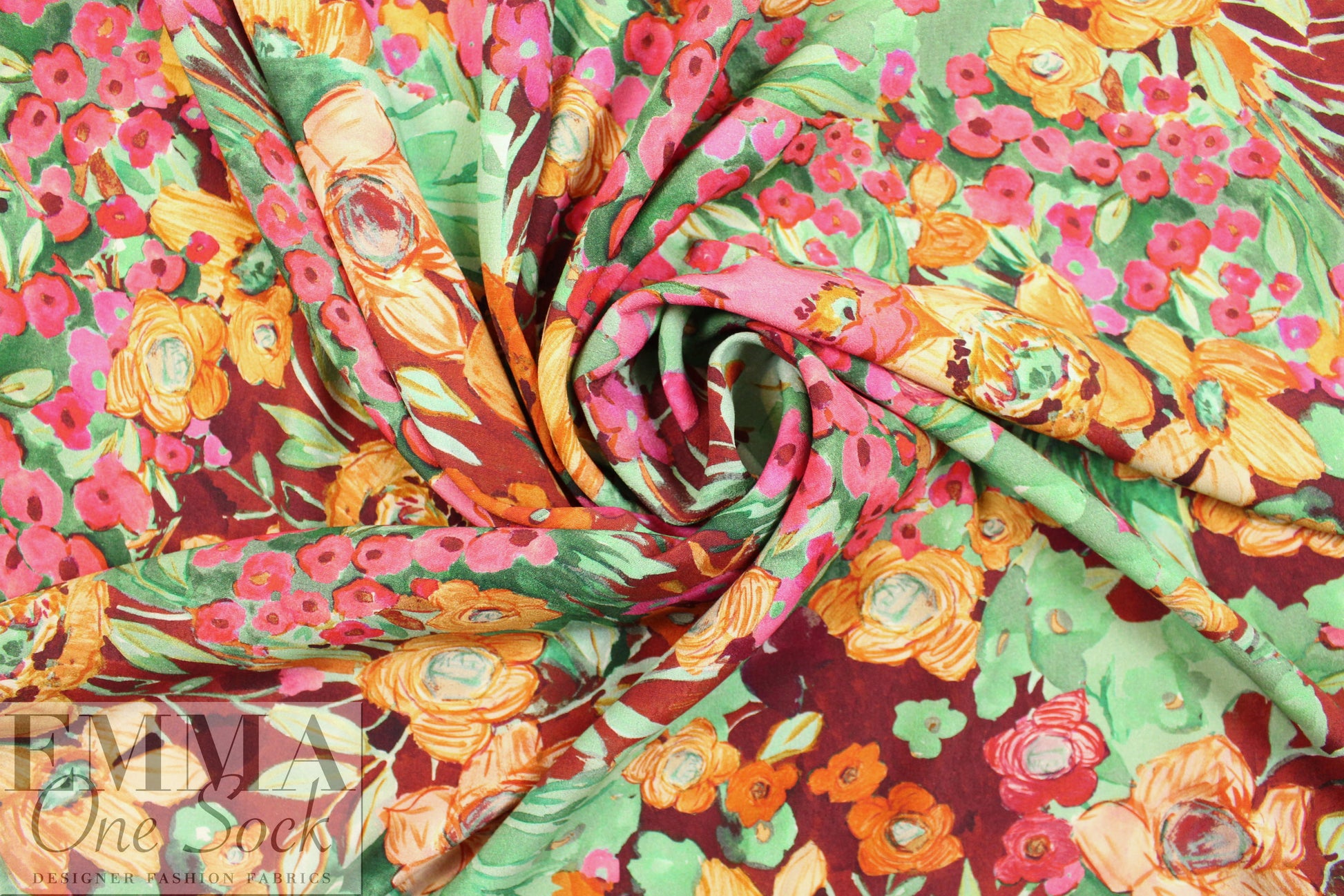 Italian designer painted flowers viscose woven
