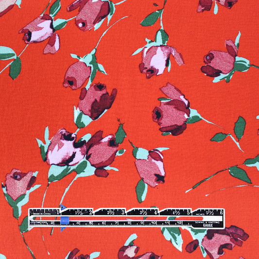 Italian 'red hot roses' viscose crepe woven