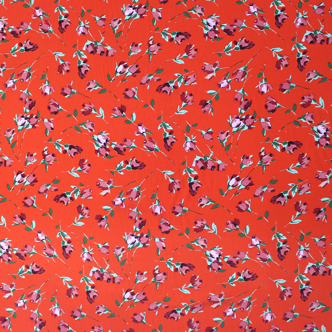Italian 'red hot roses' viscose crepe woven 1.125 yds
