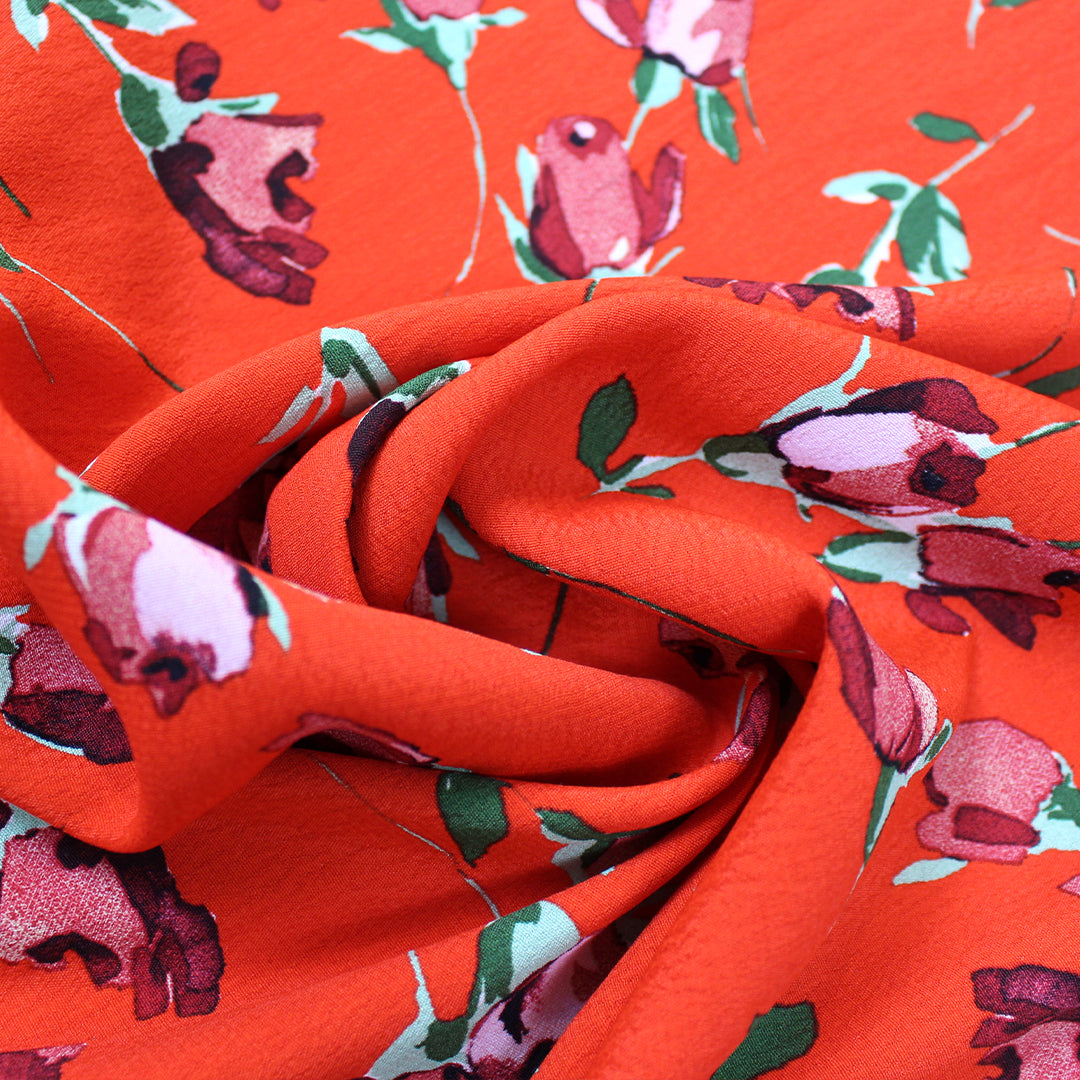 Italian 'red hot roses' viscose crepe woven 1.125 yds