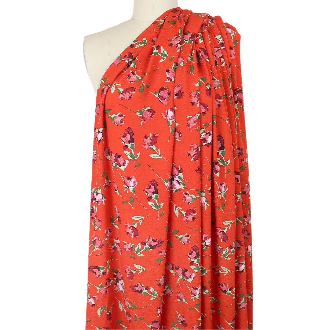 Italian 'red hot roses' viscose crepe woven 1.125 yds