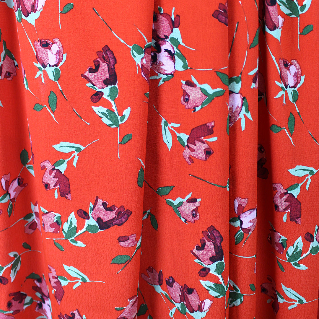 Italian 'red hot roses' viscose crepe woven 1.125 yds