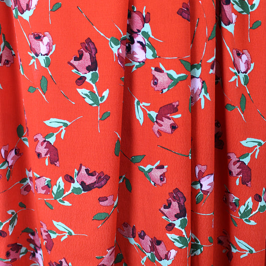 Italian 'red hot roses' viscose crepe woven