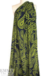 Italian 'grande paisley' viscose crepe woven - avocado/navy 1.75 yd