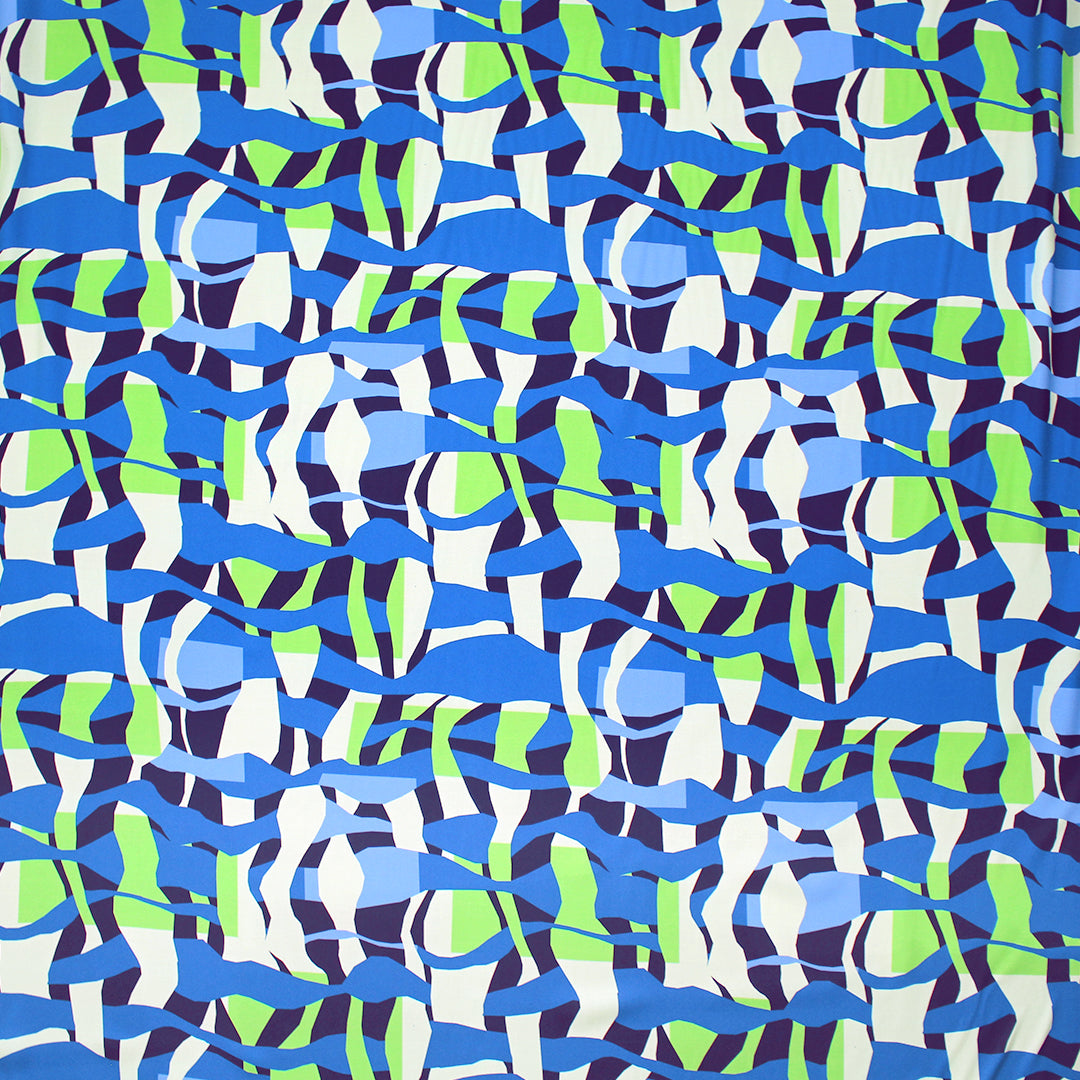 Italian 'strands of blue' viscose pebble crepe woven 1.625 yd