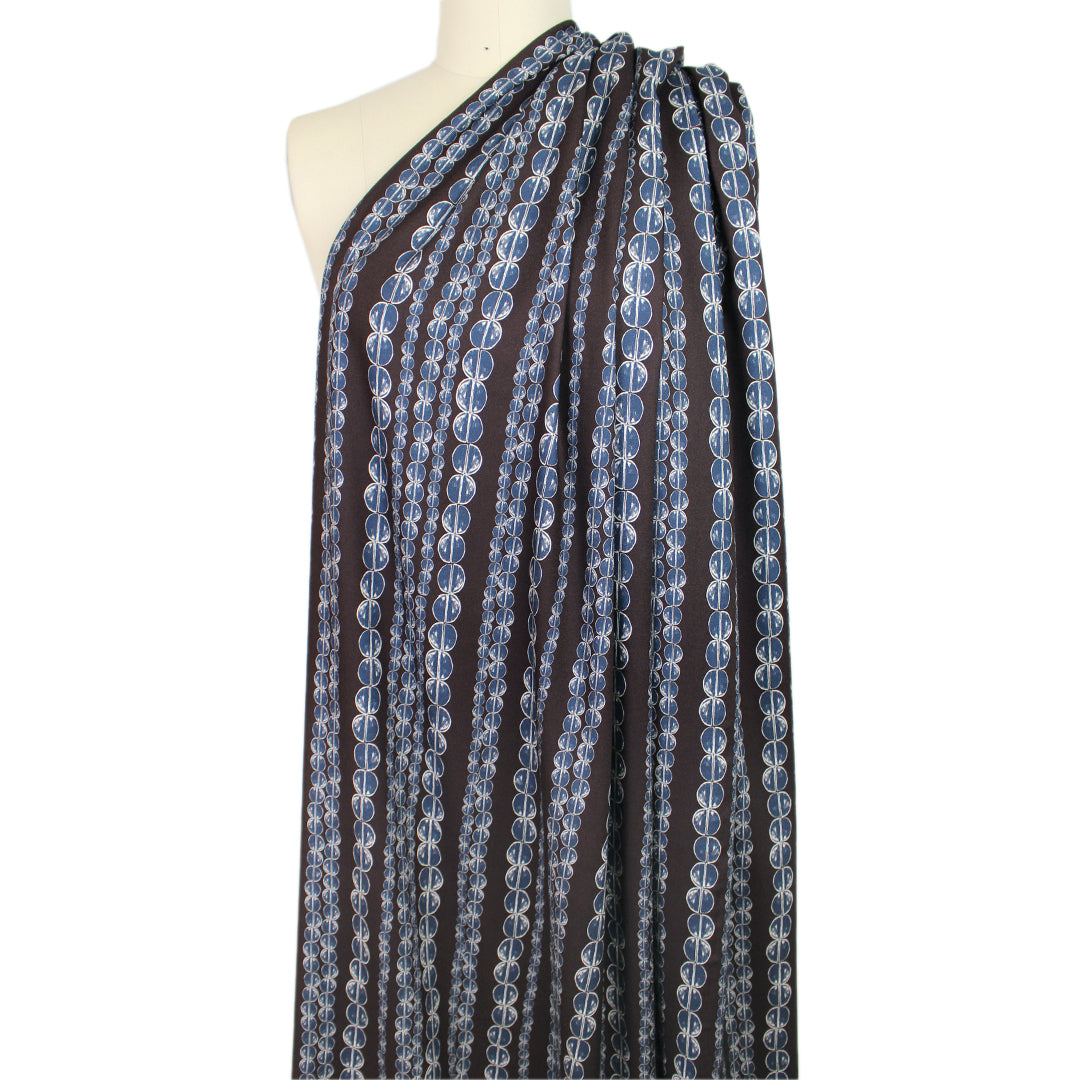 Italian 'coffee chain' viscose pebble crepe woven - navy/French roast 1.75 yds