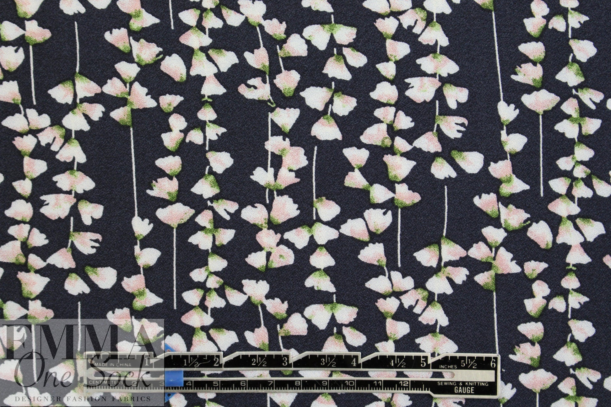 viscose crepe woven - navy/pink blossoms Oeko-Tex