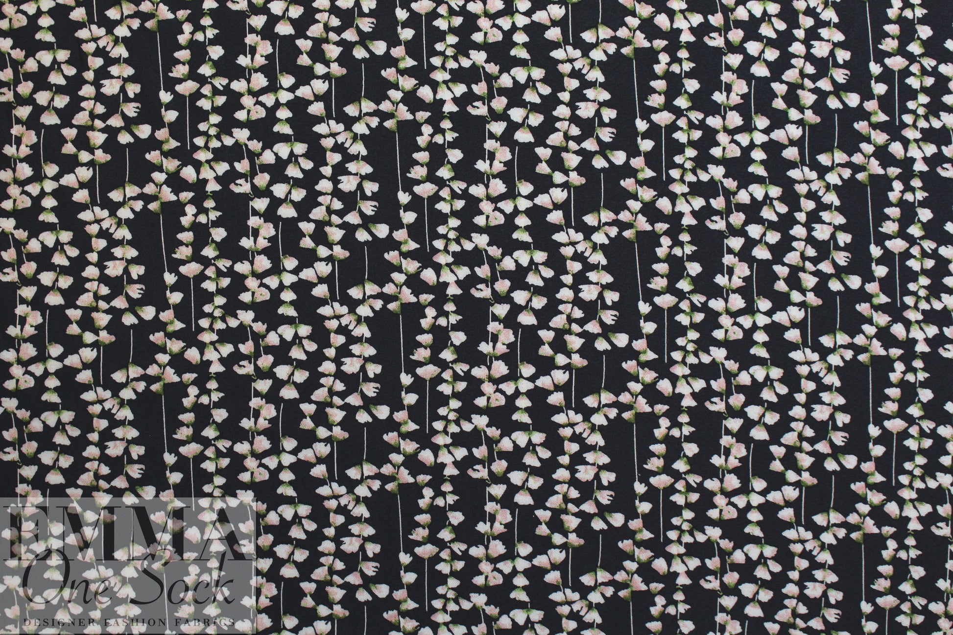 viscose crepe woven - navy/pink blossoms Oeko-Tex