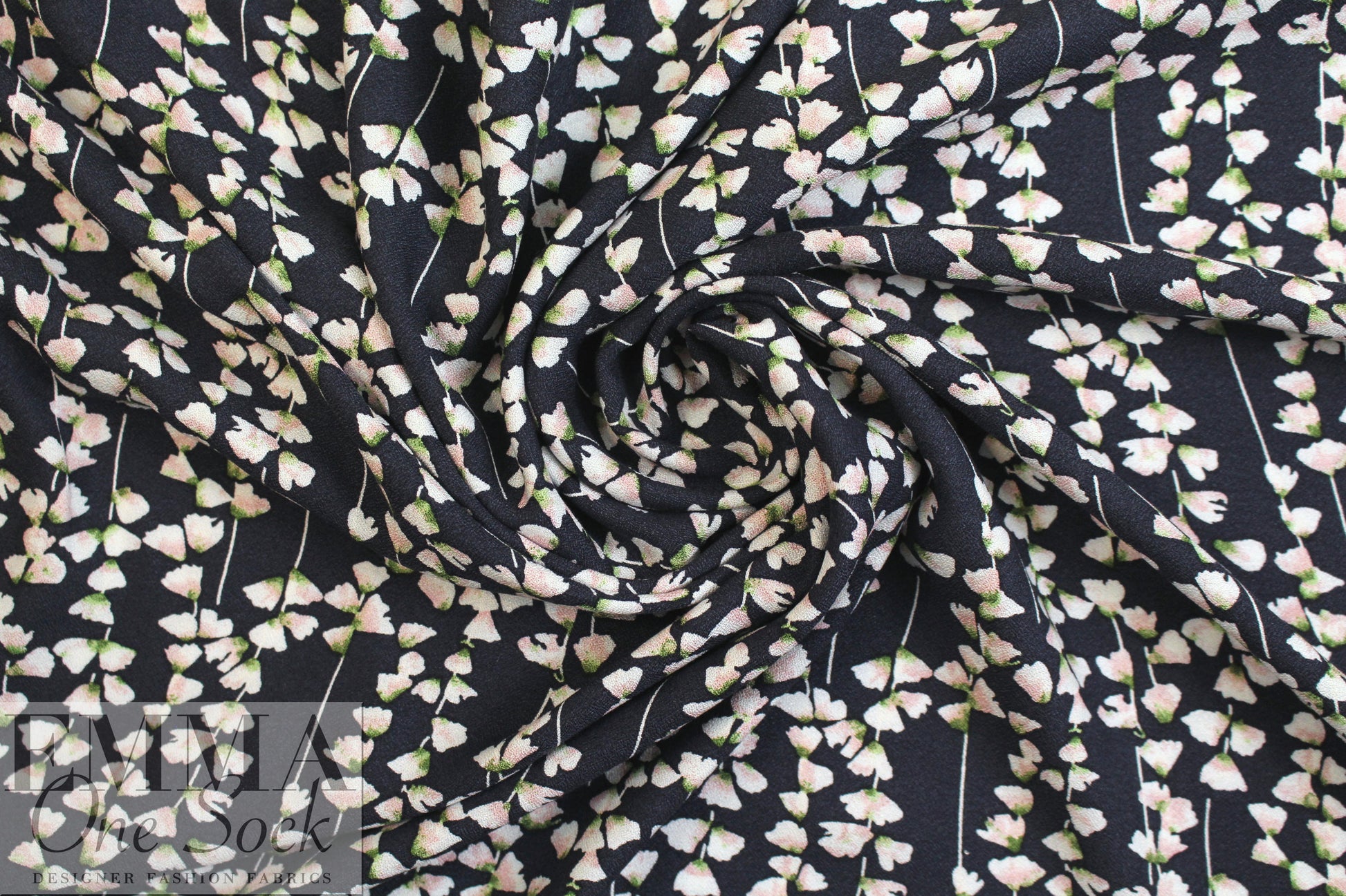 viscose crepe woven - navy/pink blossoms Oeko-Tex .875 yds