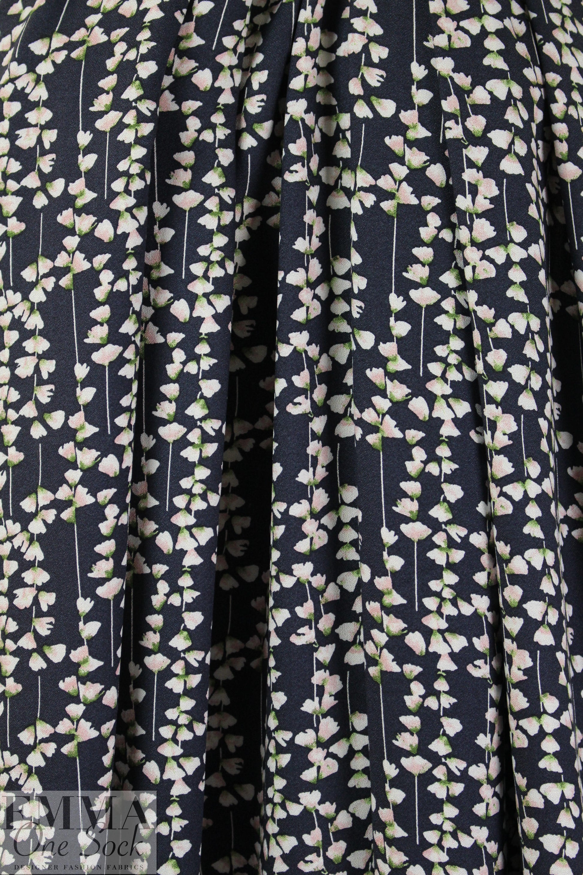 viscose crepe woven - navy/pink blossoms Oeko-Tex .875 yds