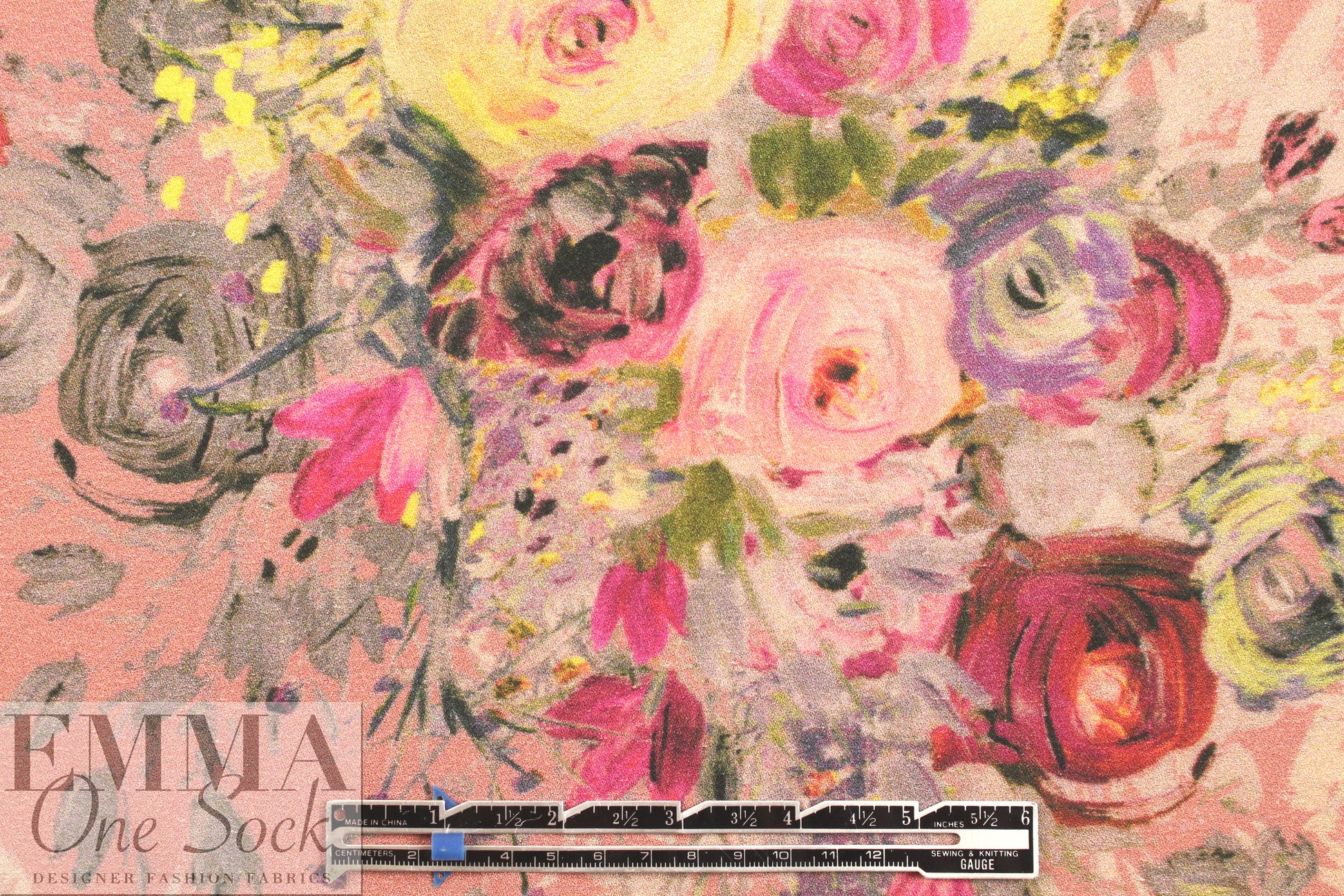 digital 'painterly bouquet' viscose crepe Oeko-Tex certified  1.75 yds