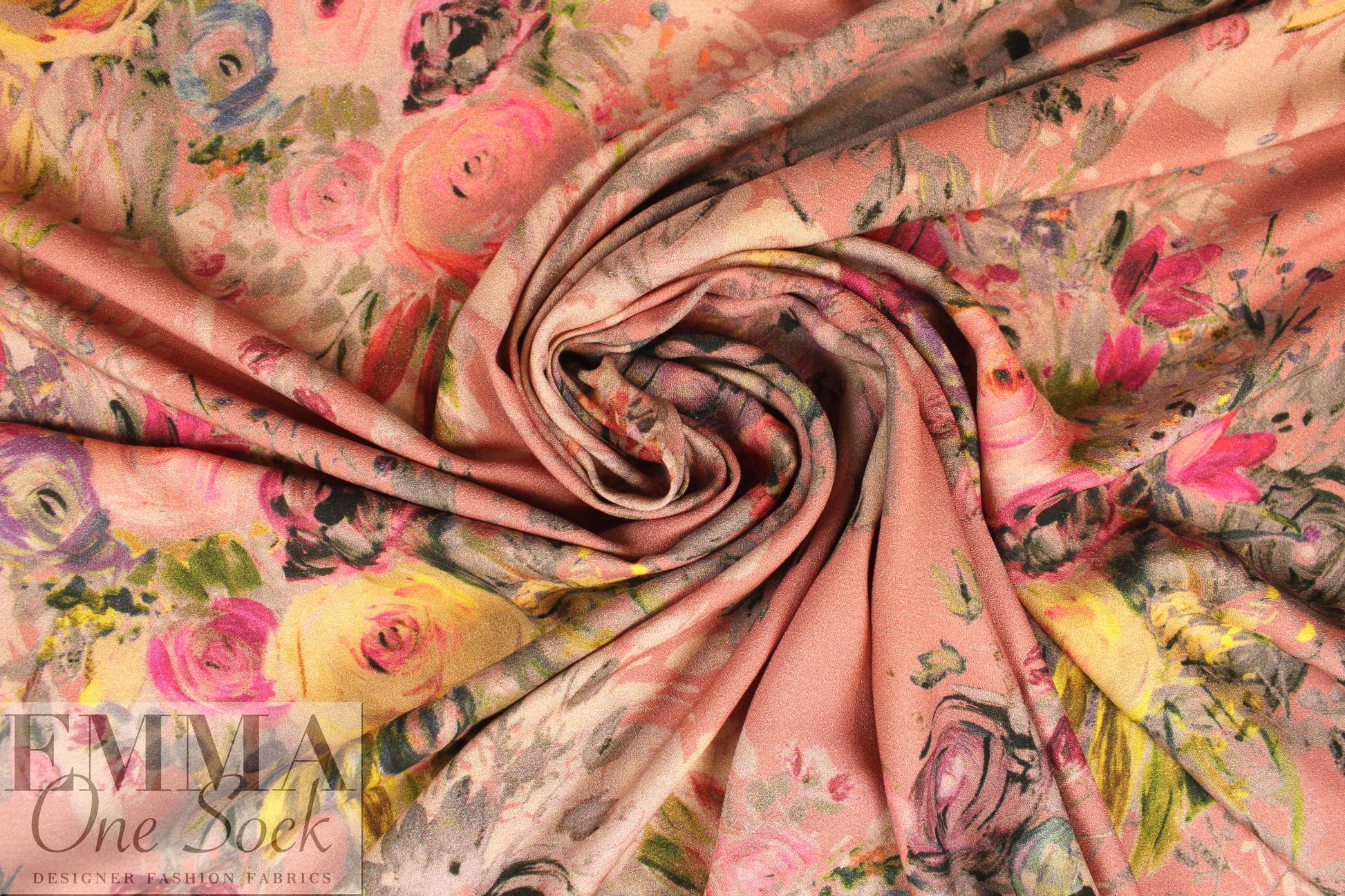 digital 'painterly bouquet' viscose crepe Oeko-Tex certified  1.625 yd