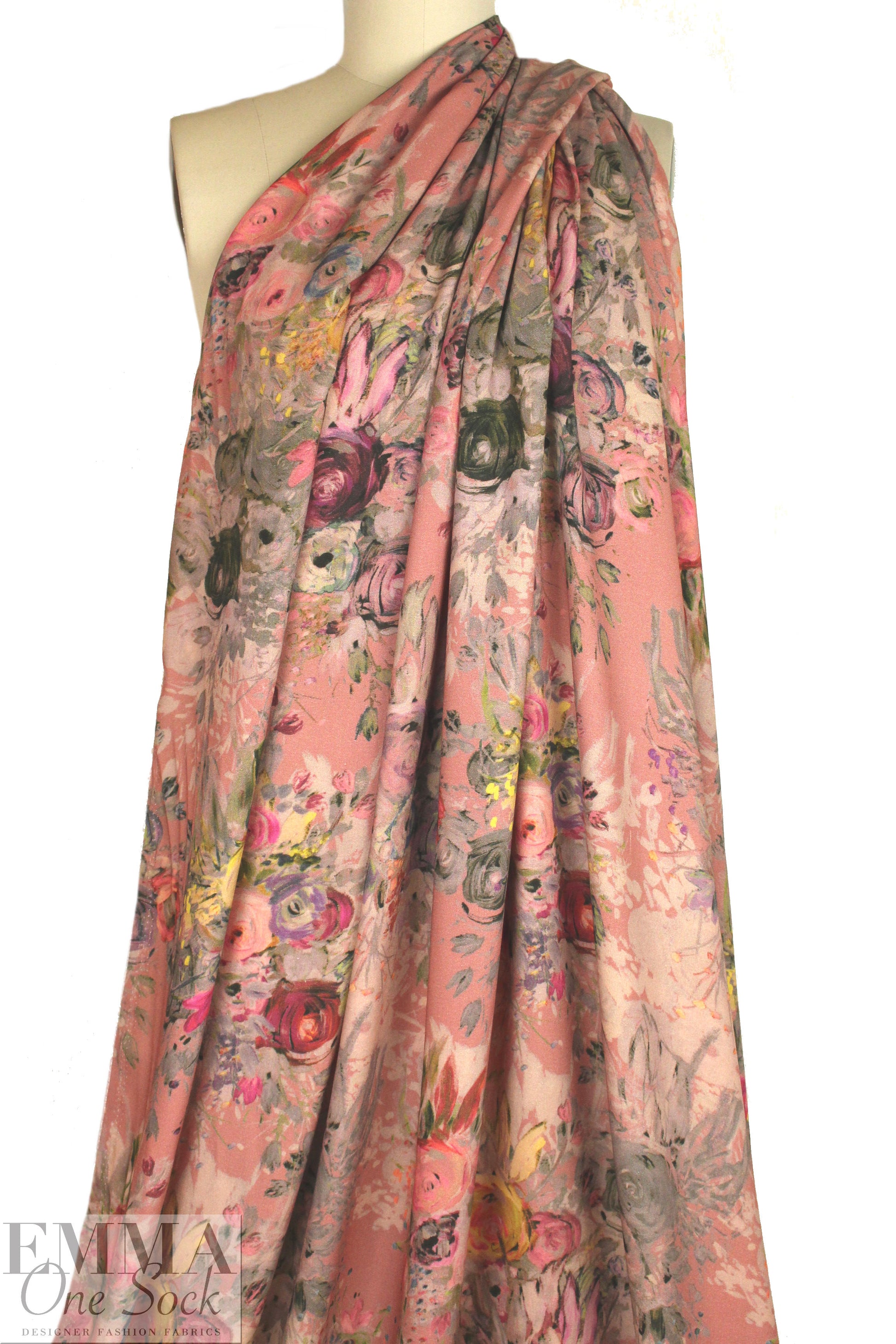 digital 'painterly bouquet' viscose crepe Oeko-Tex certified  1.625 yd