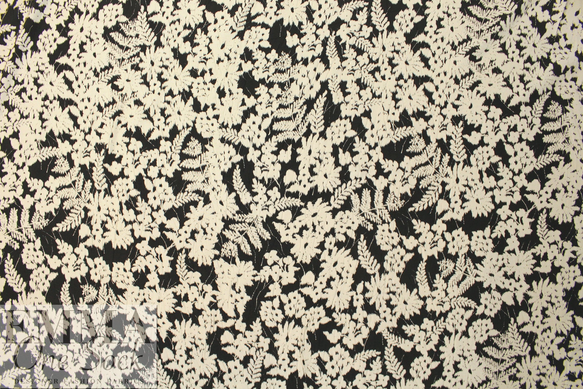 Italian viscose woven - black/alabaster botanical 1.875 yd