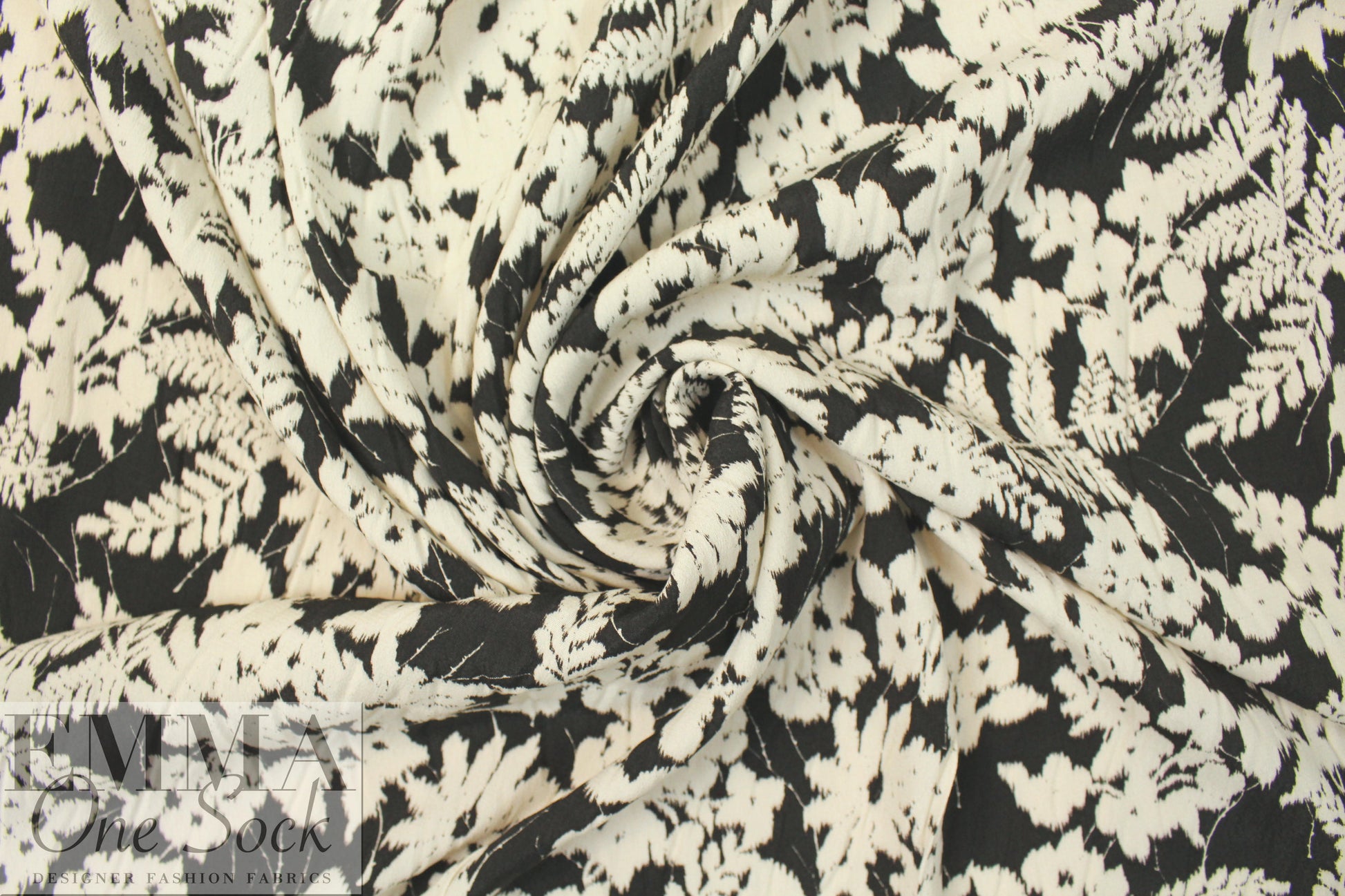 Italian viscose woven - black/alabaster botanical 1.875 yd