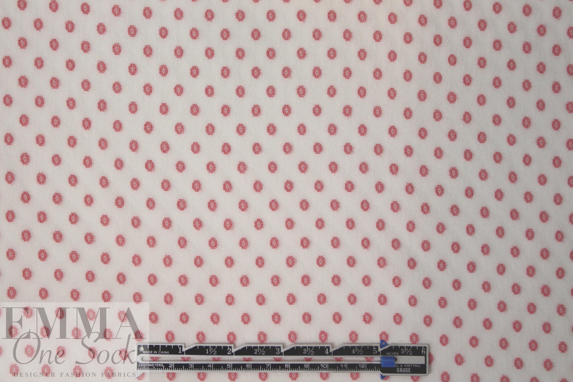 Derek L@m clipped jacquard dot viscose crepe - red/ivory .66 yds