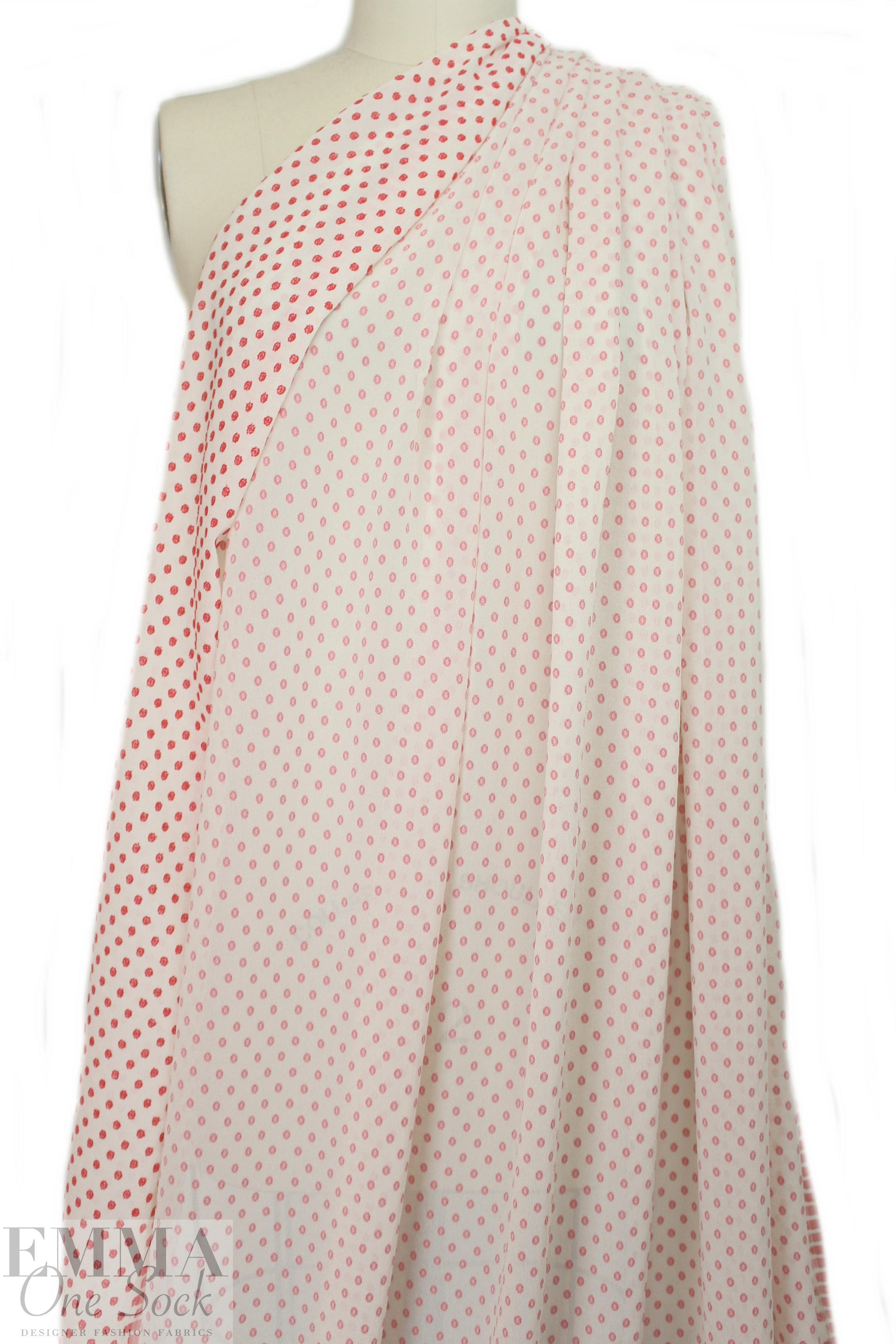 Derek L@m clipped jacquard dot viscose crepe - red/ivory .66 yds