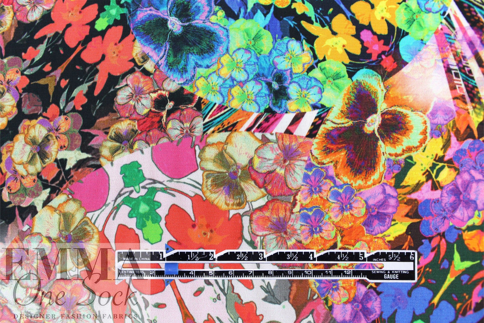 Italian Caval1i signed, printed viscose crepe - floral prism 1.25 yd