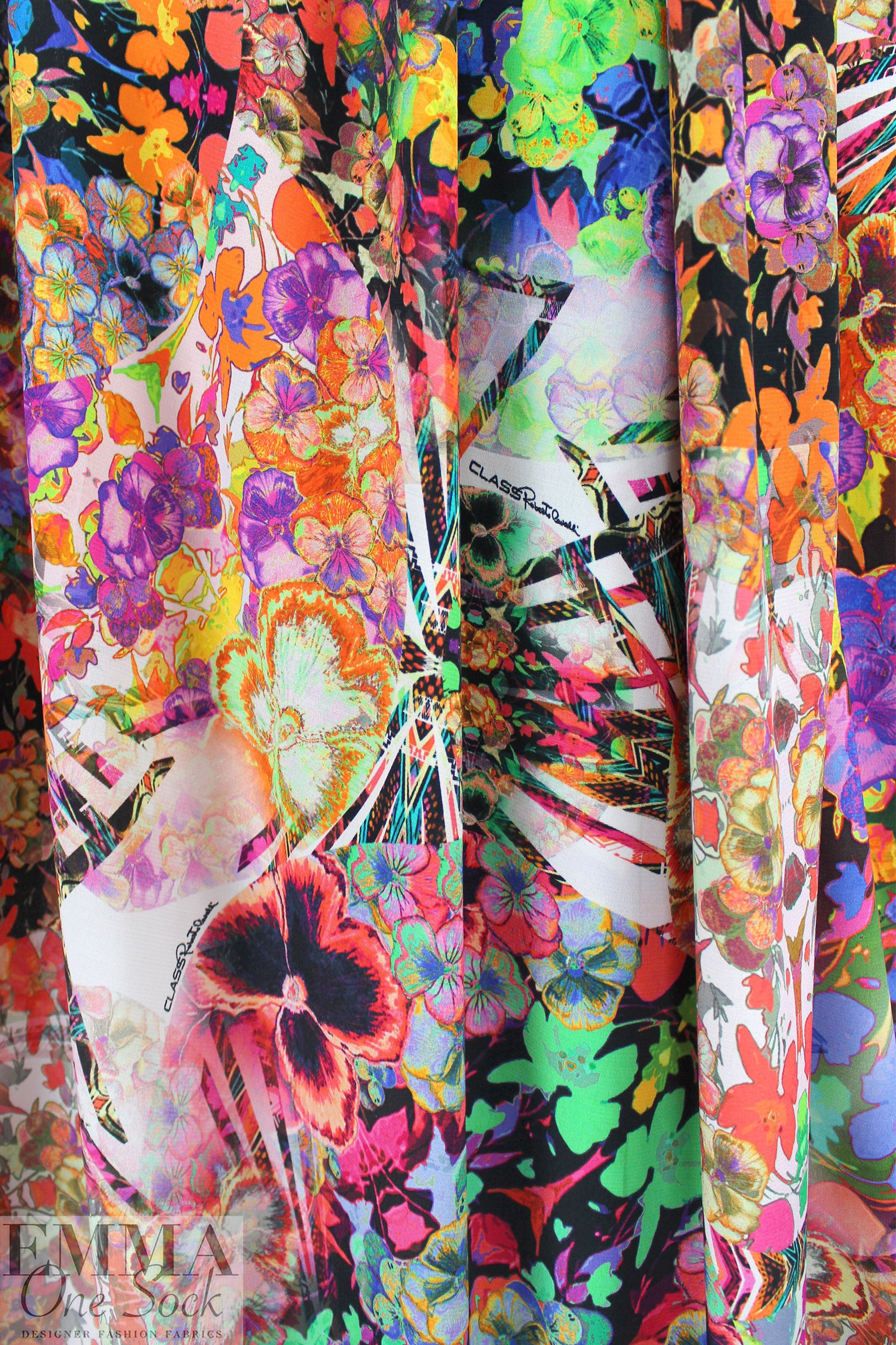 Italian Caval1i signed, printed viscose crepe - floral prism 1.625 yd
