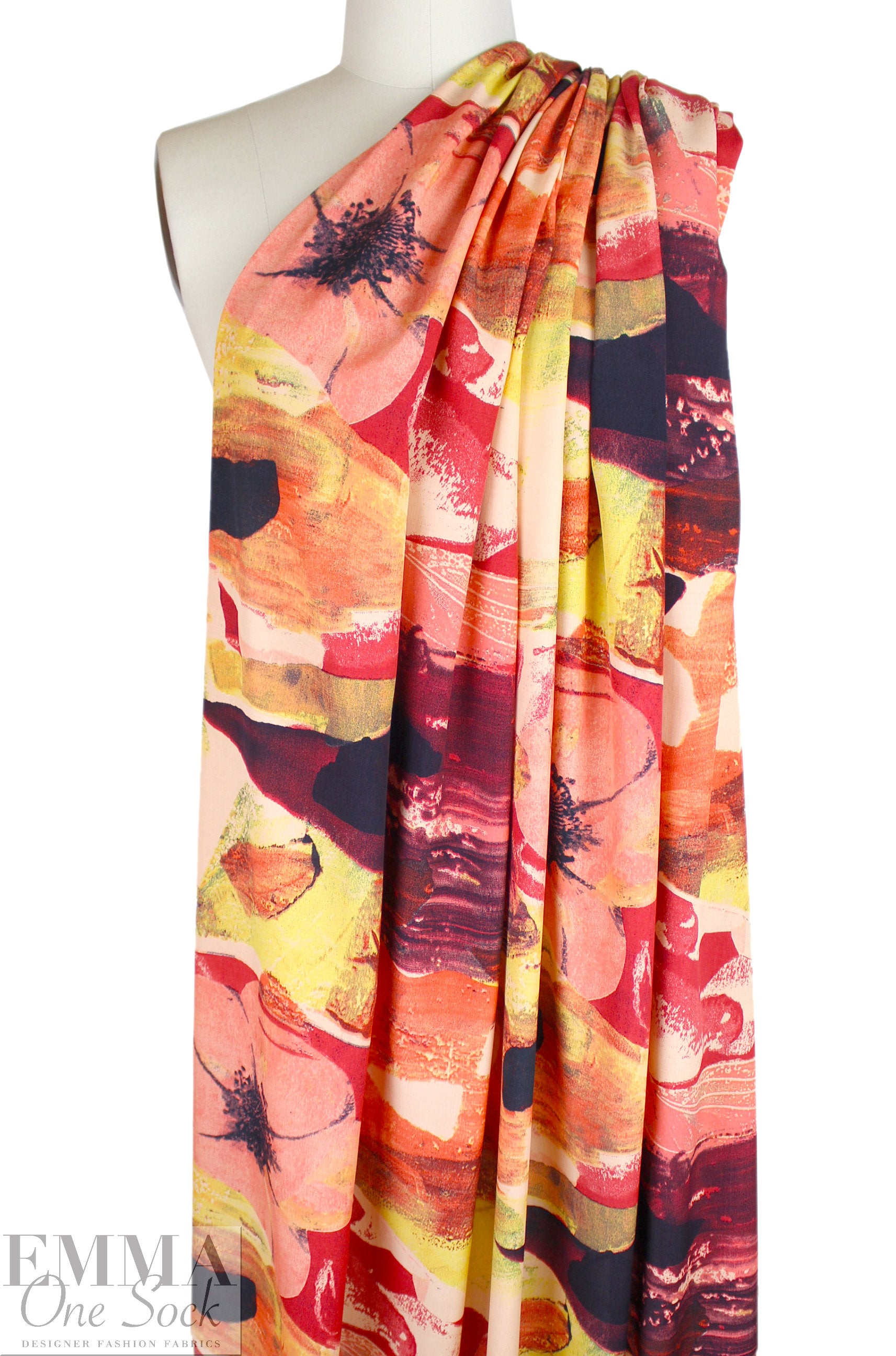 Massim0 painted brushstroke floral viscose crepe 2 yds