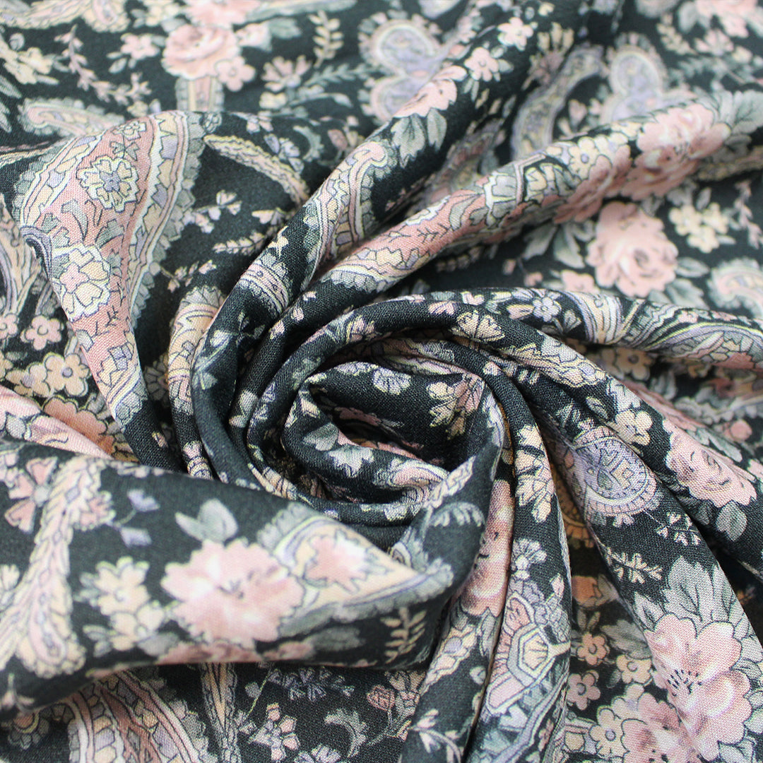 'dusty pink paisley' printed rayon crepe woven 1.4 yds