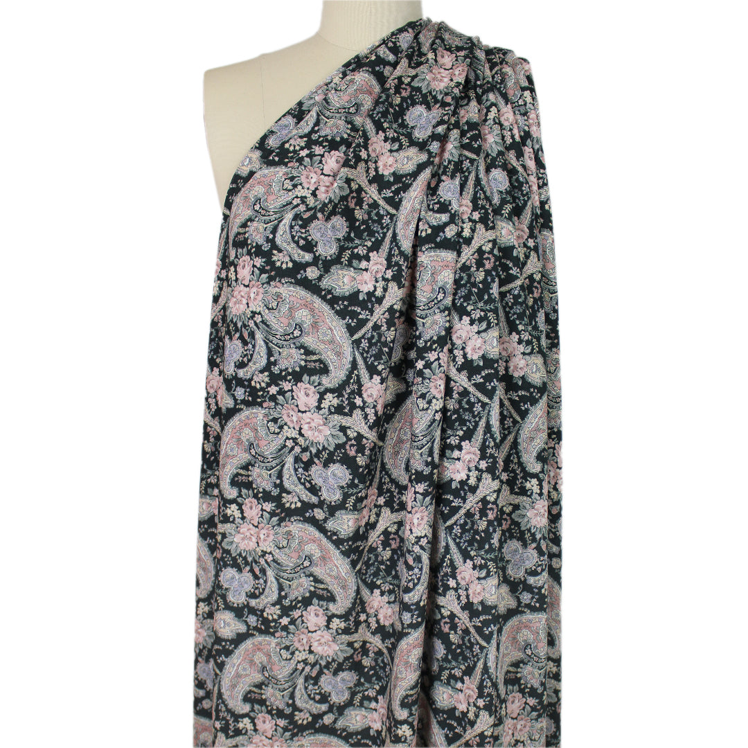 'dusty pink paisley' printed rayon crepe woven .75 yds