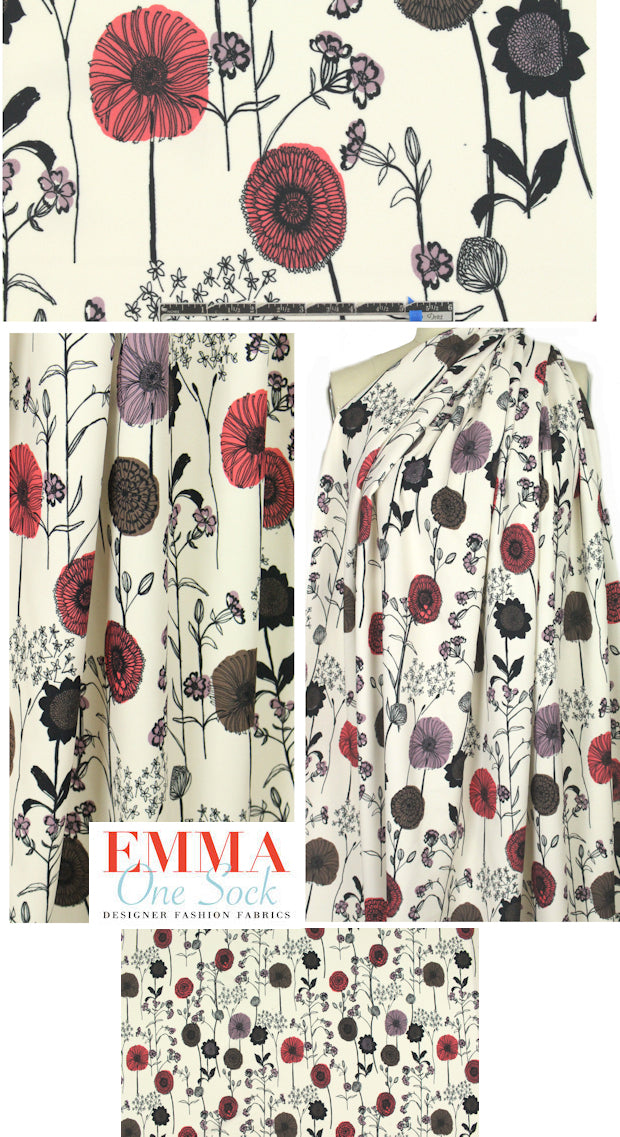 NY designer viscose crepe stretch woven - graphic floral