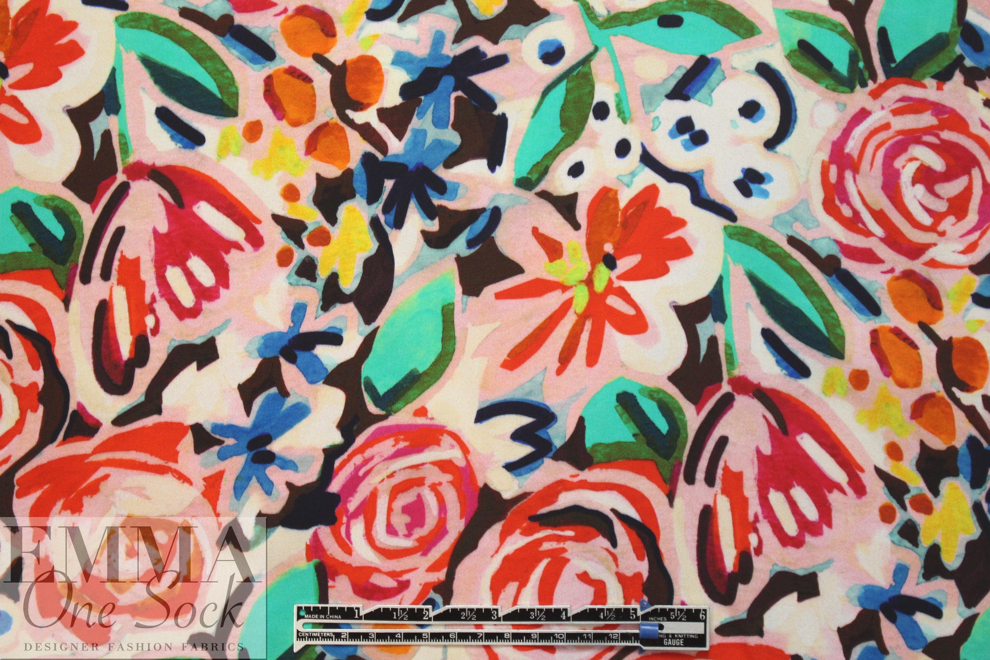 NY designer flower sketch viscose crepe woven