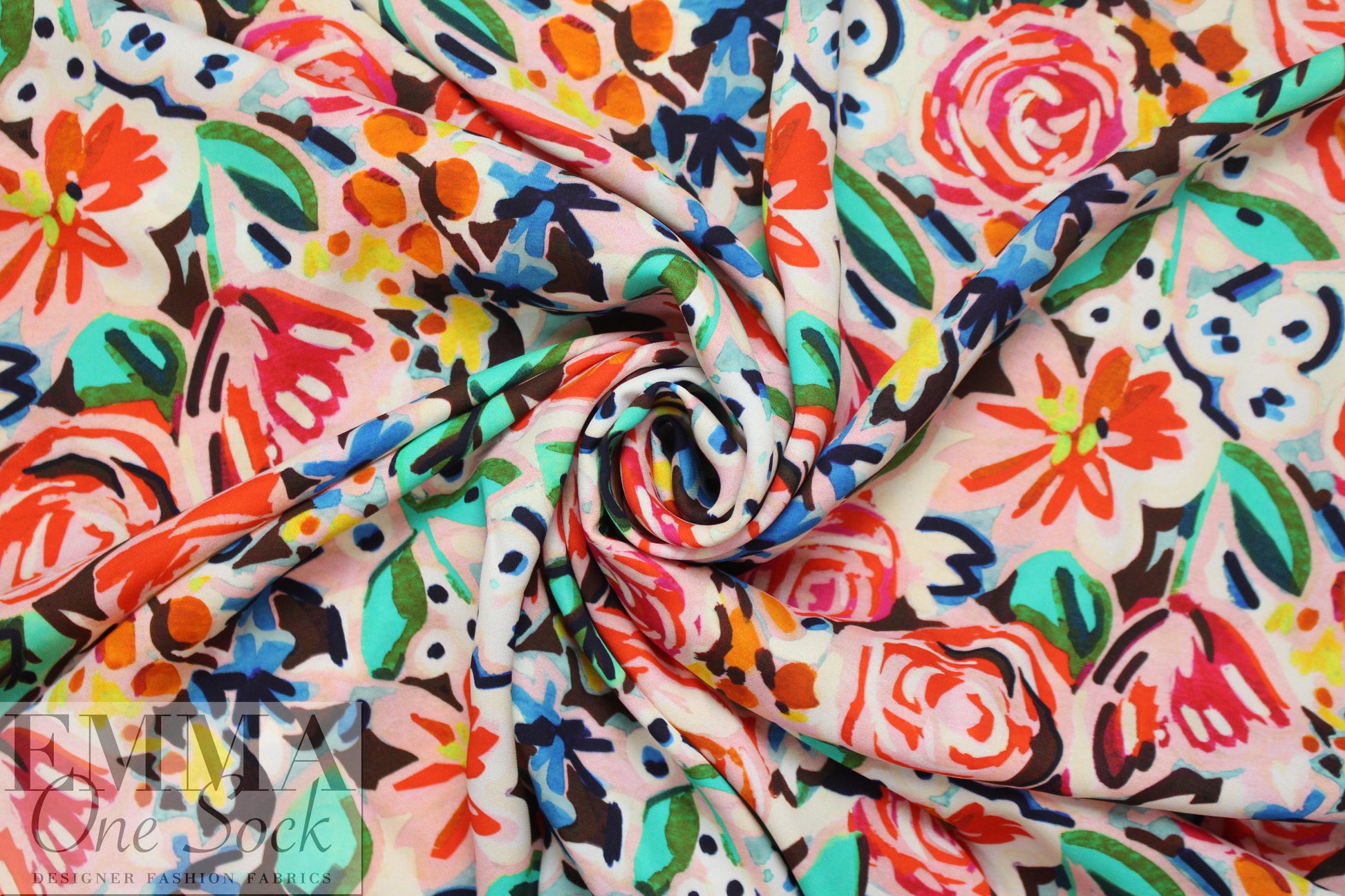 NY designer flower sketch viscose crepe woven