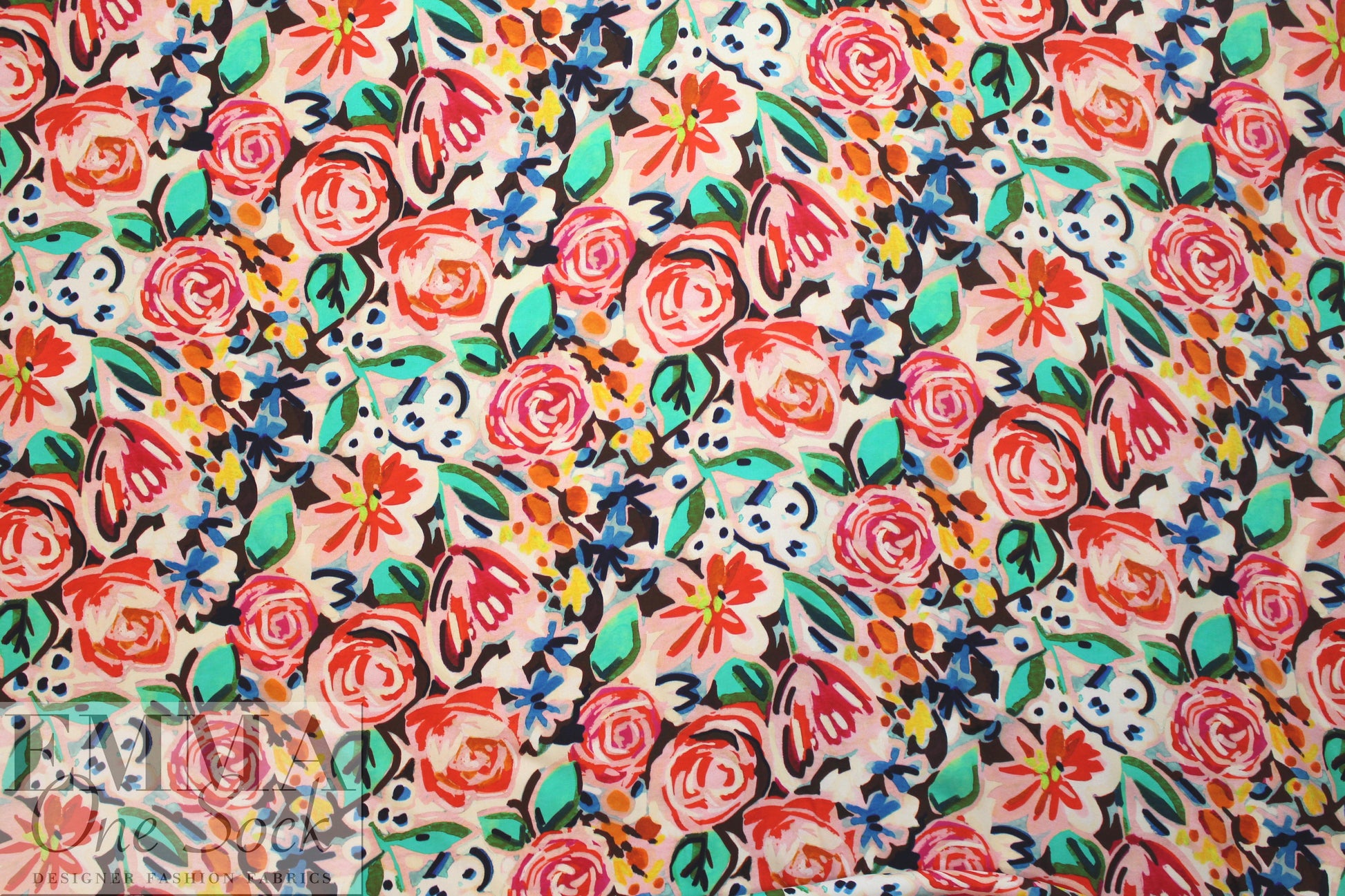 NY designer flower sketch viscose crepe woven