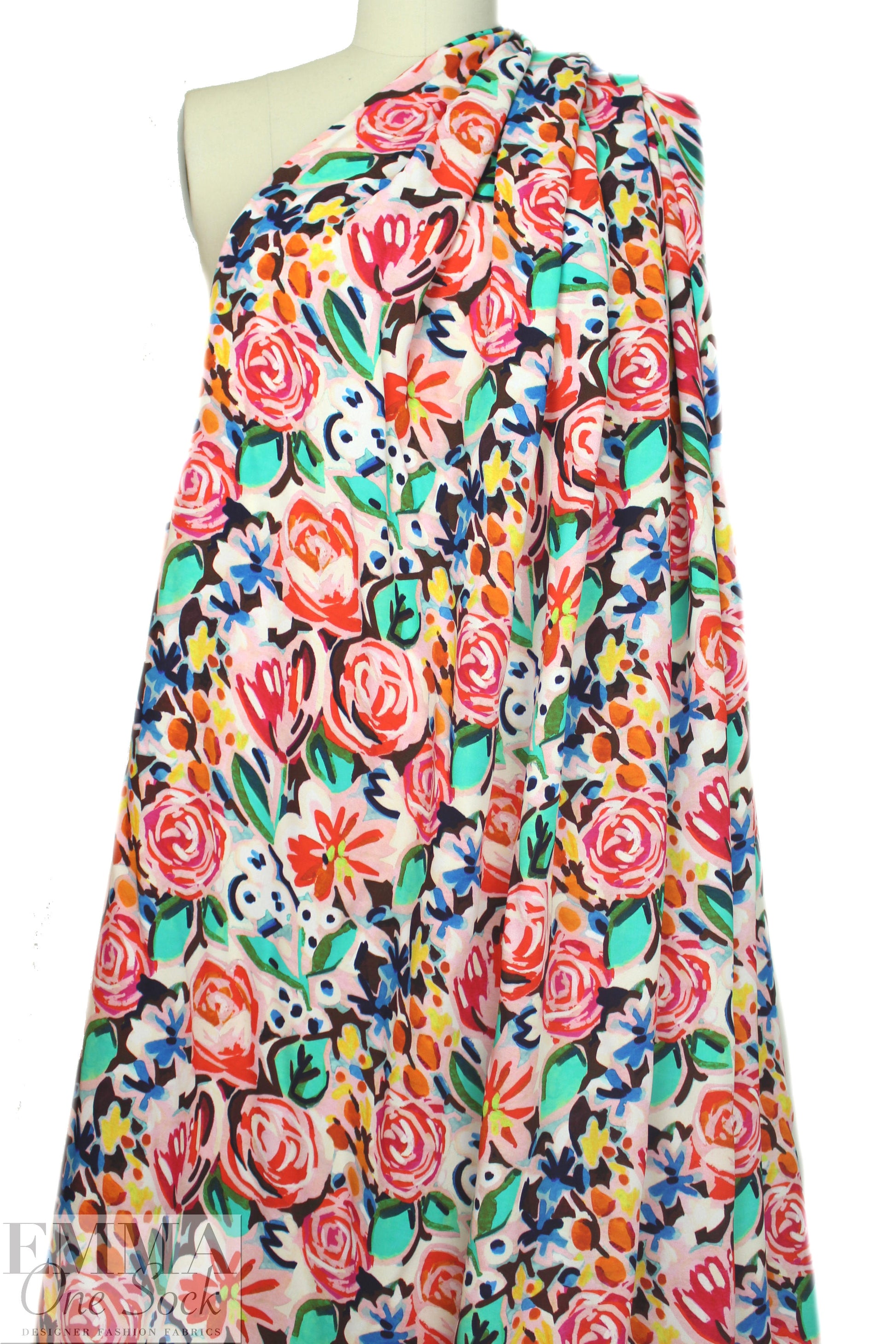 NY designer flower sketch viscose crepe woven