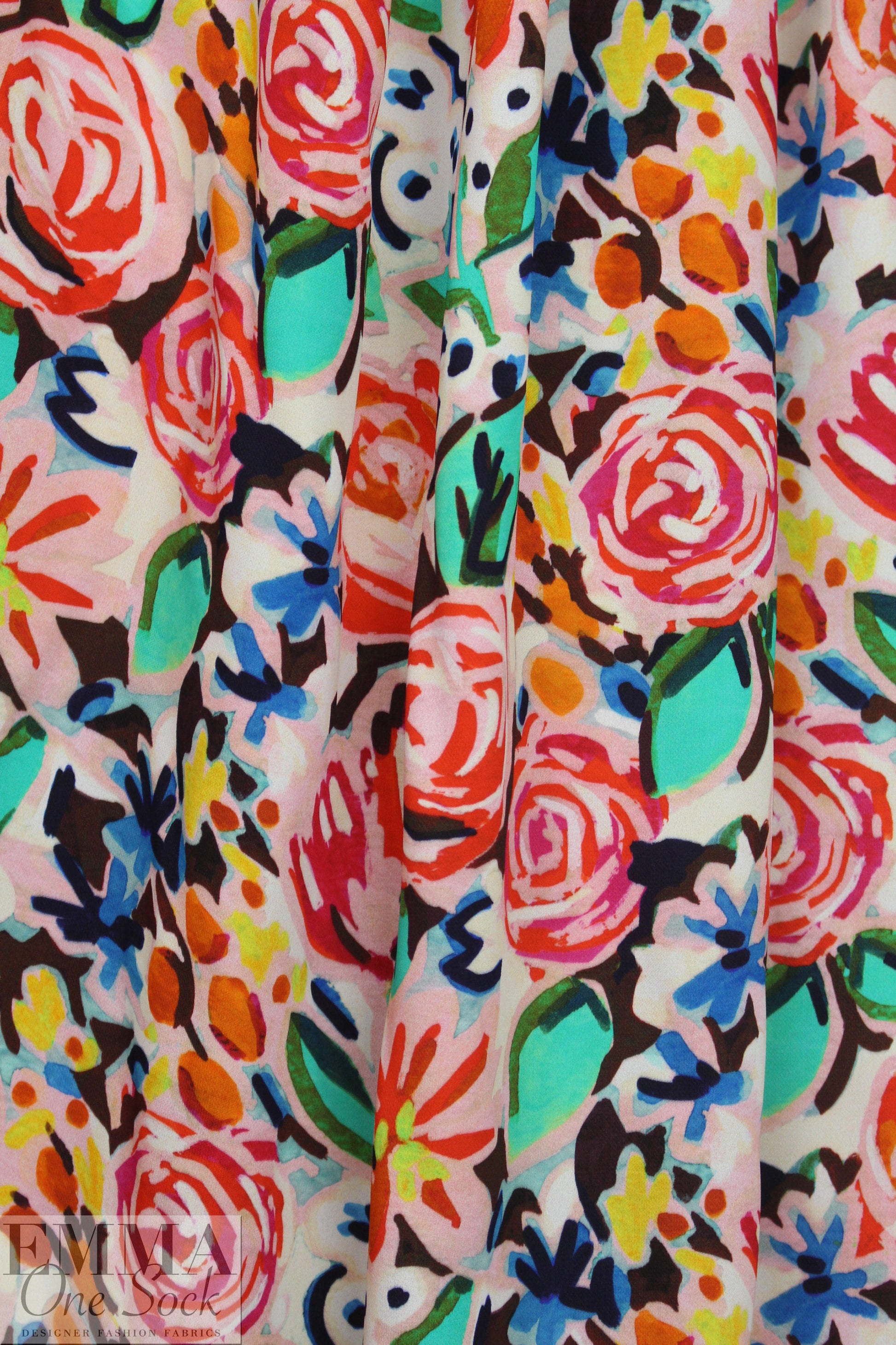 NY designer flower sketch viscose crepe woven