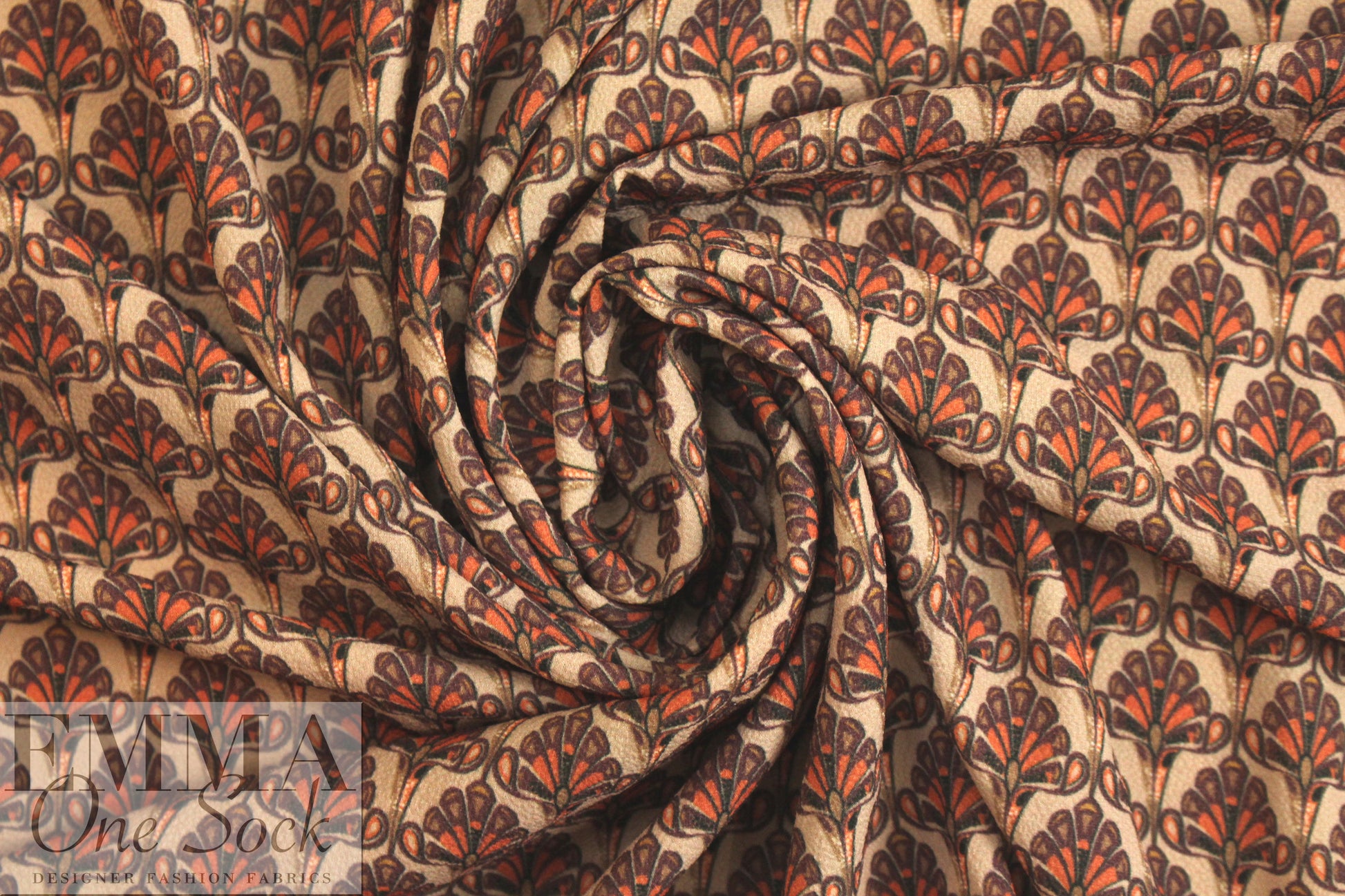 French spice plume motif crepe-textured woven 1.375 yds