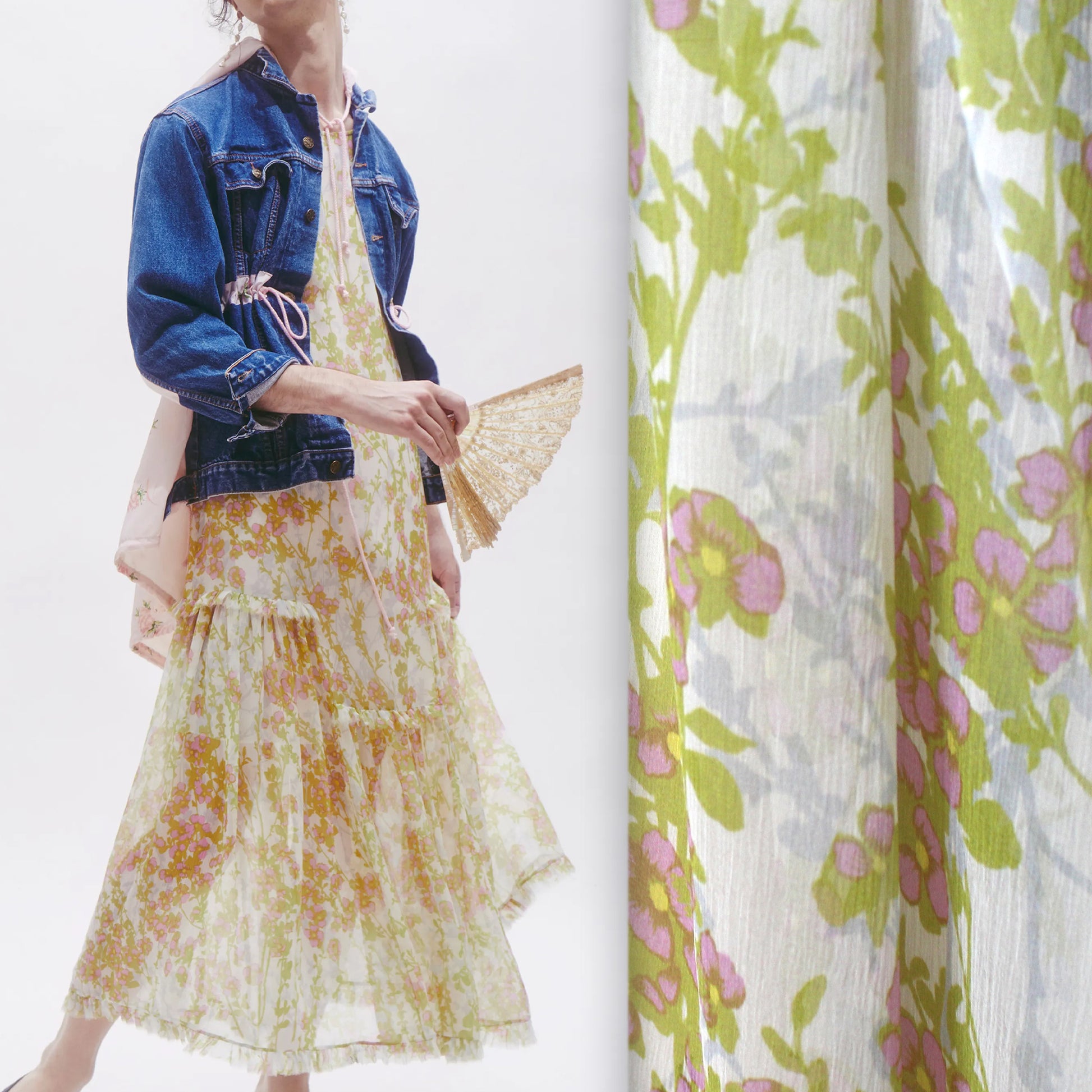 Italian 'vineyard floral' crinkle texture viscose yoryu