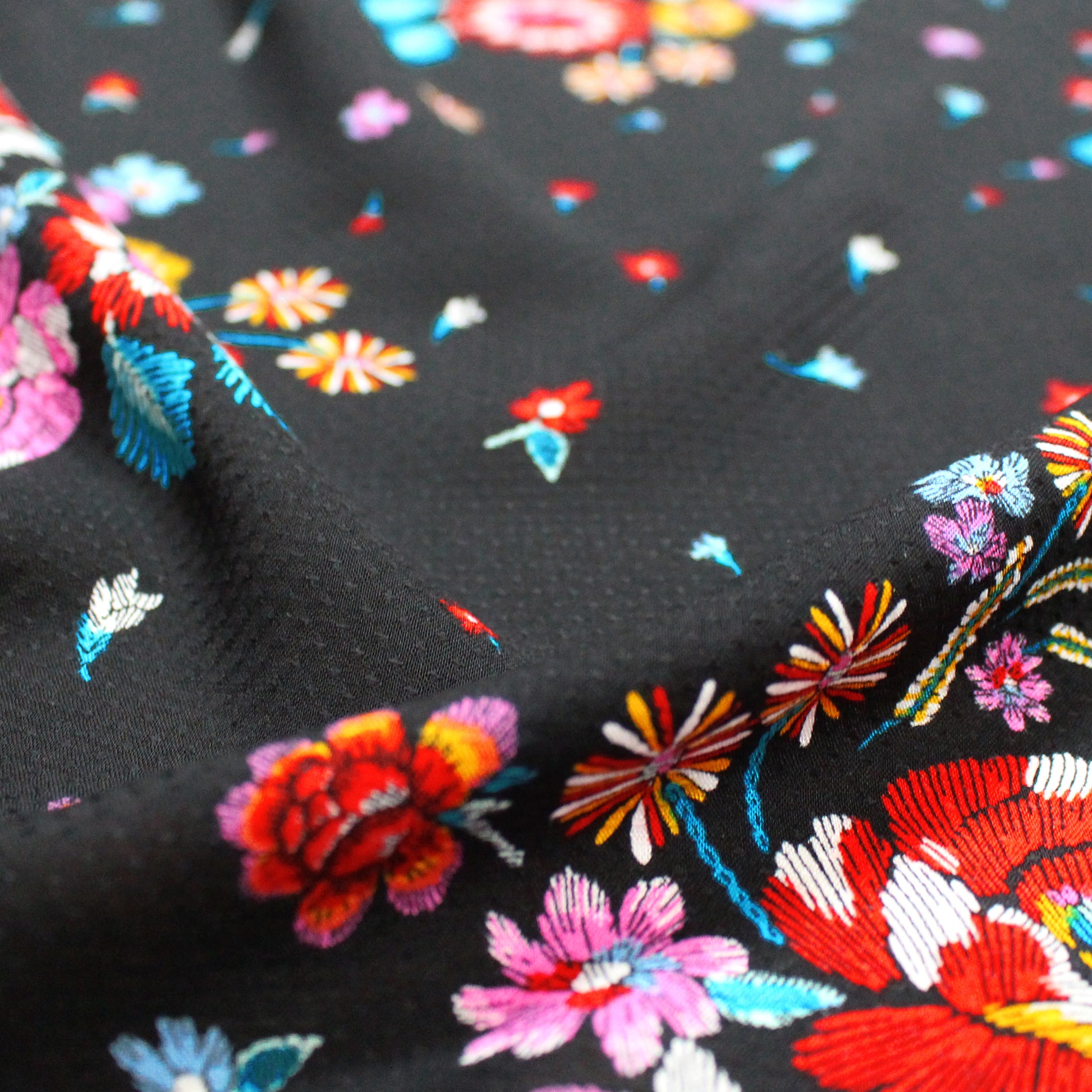 Italian 'embroidered flowers' blouseweight viscose dobby