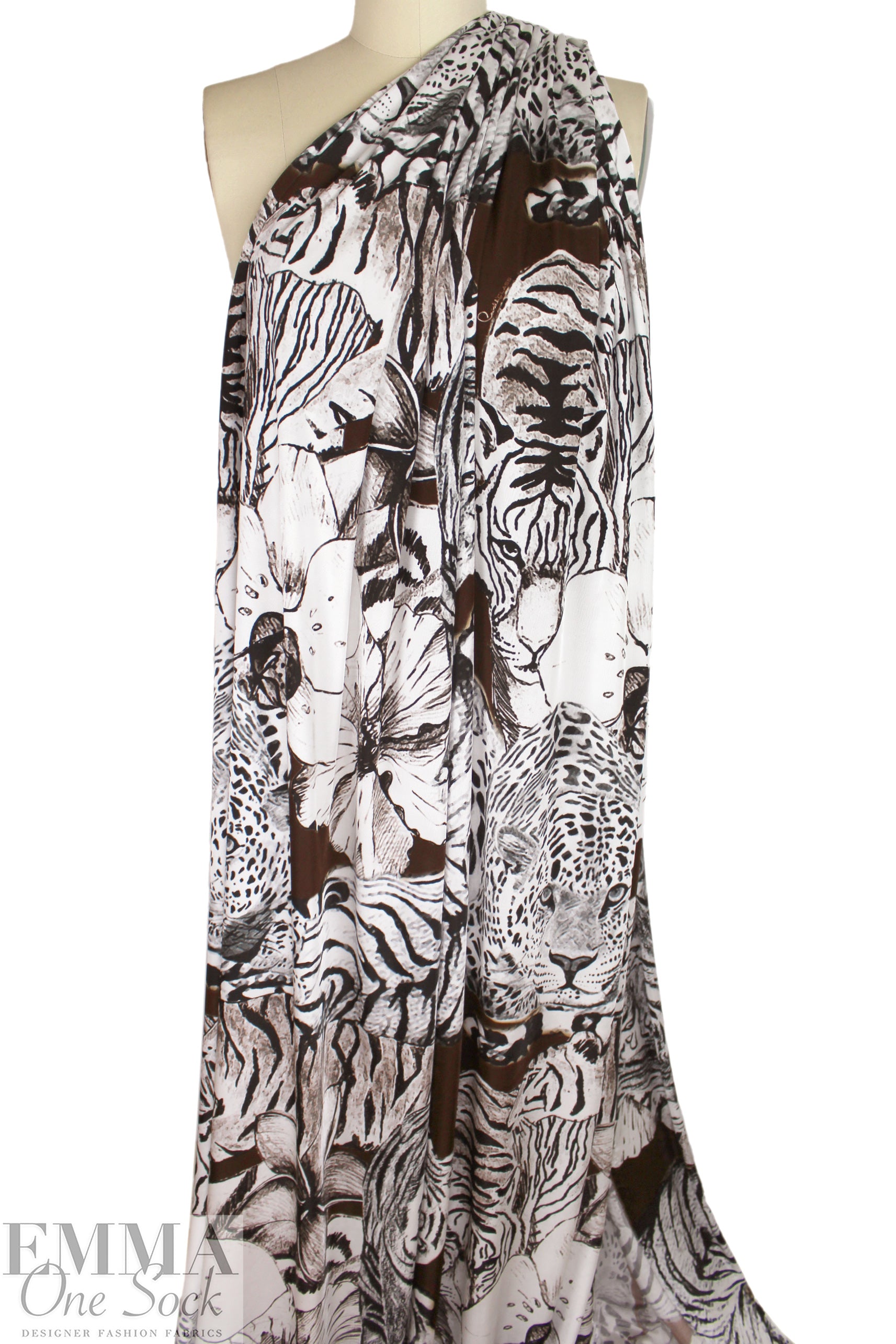 Italian Caval1i signed 'big cat garden' matte jersey knit .5 yds